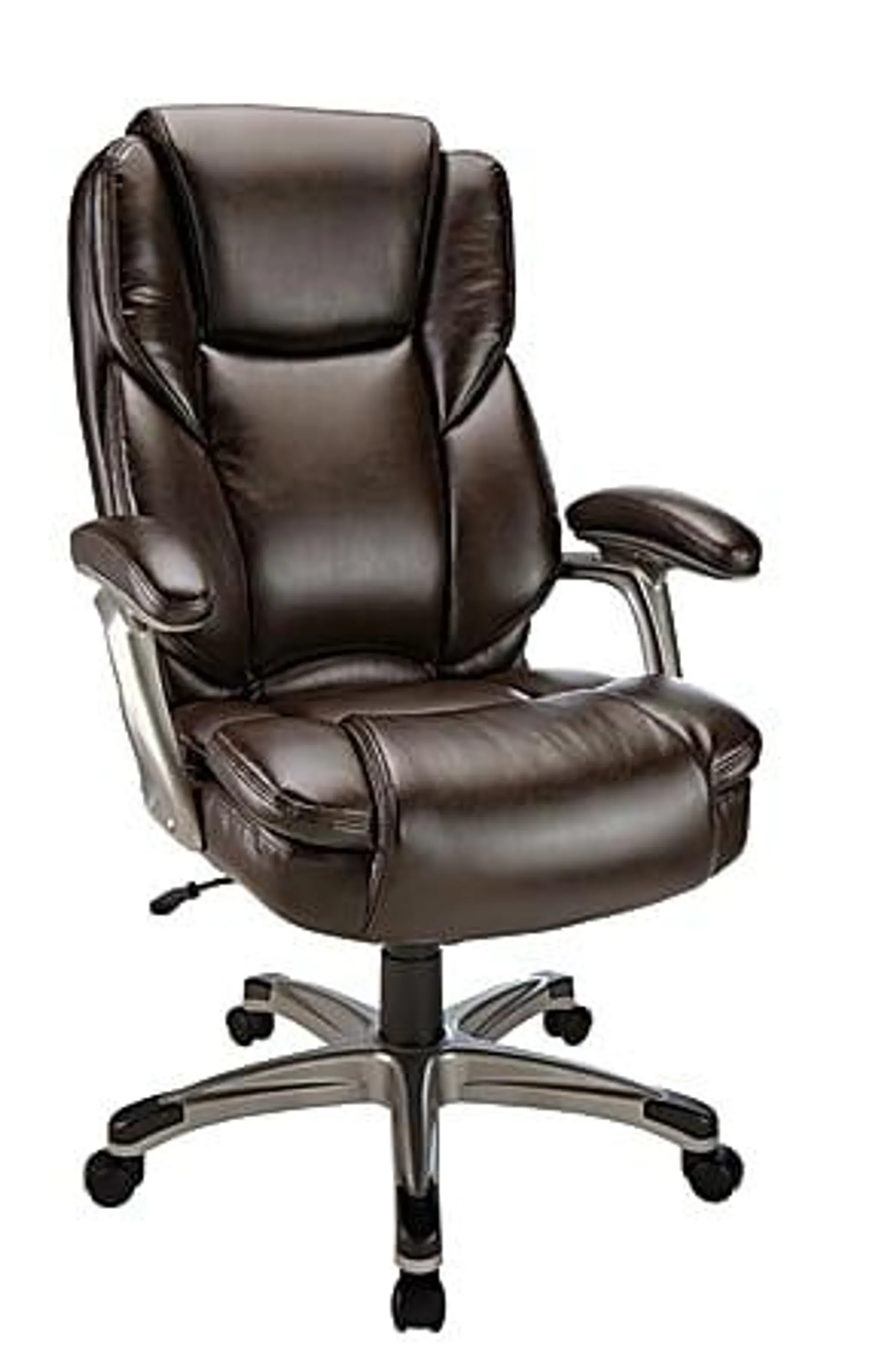 Realspace® Cressfield Bonded Leather High-Back Executive Office Chair, Brown/Silver, BIFMA Compliant