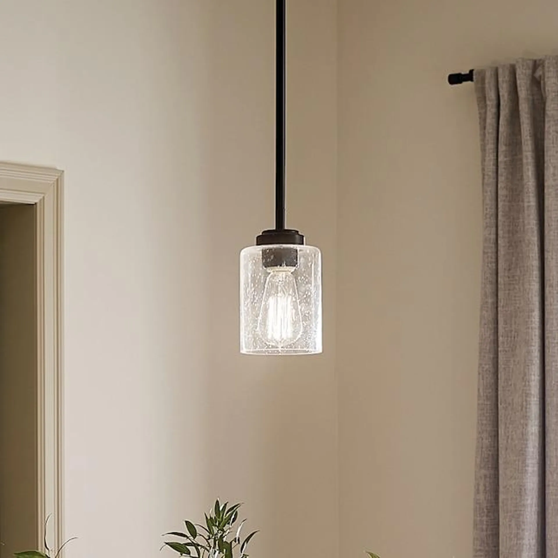 Kichler Winslow Black Modern/Contemporary Seeded Glass Cylinder Mini Hanging Pendant Light