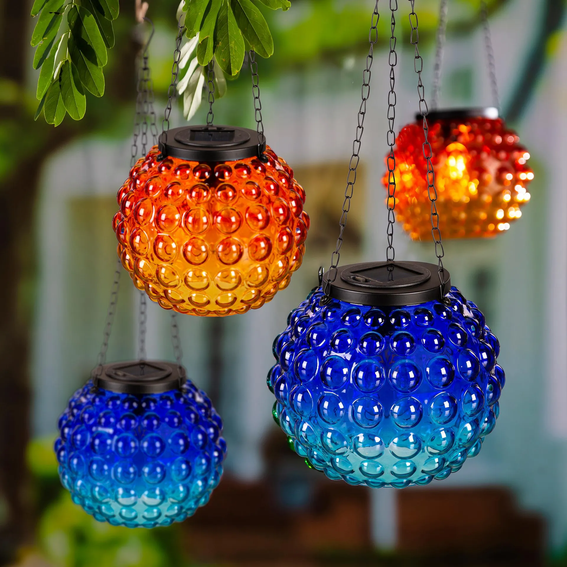 Gradient Glass Solar Lanterns, Set of 2