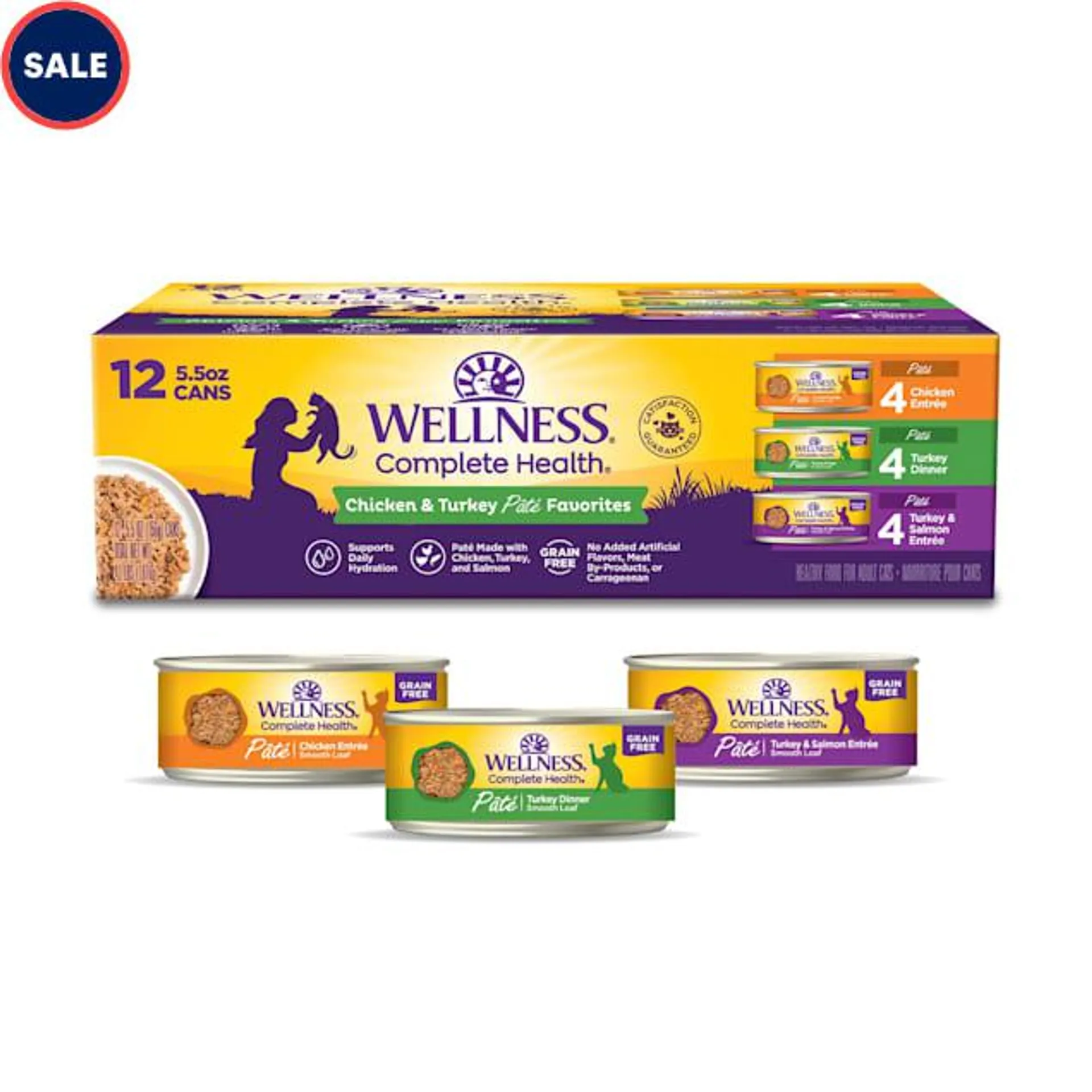 Wellness Complete Health Chicken & Turkey Pate Favorites Cat Food Variety Pack, 5.5 oz., Count of 12
