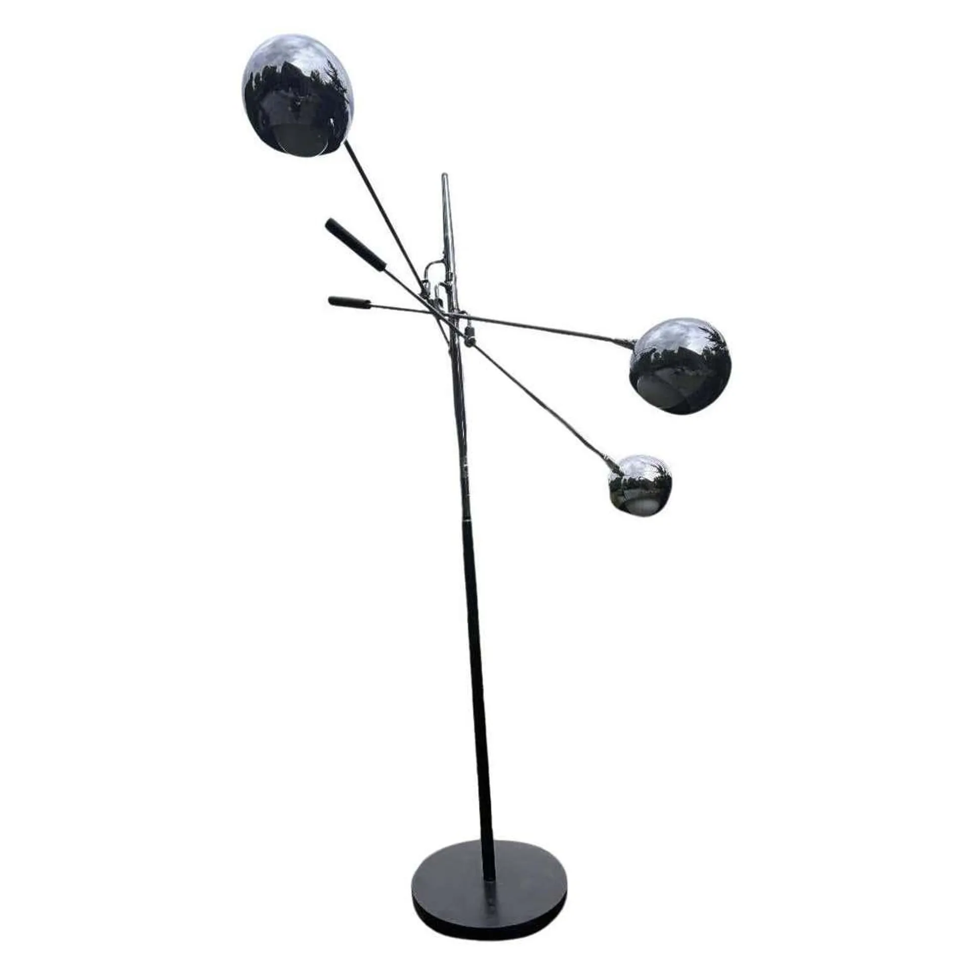 Vintage Chrome and Black Three Arm Orbit Floor Lamp- Mid Century Masterwork