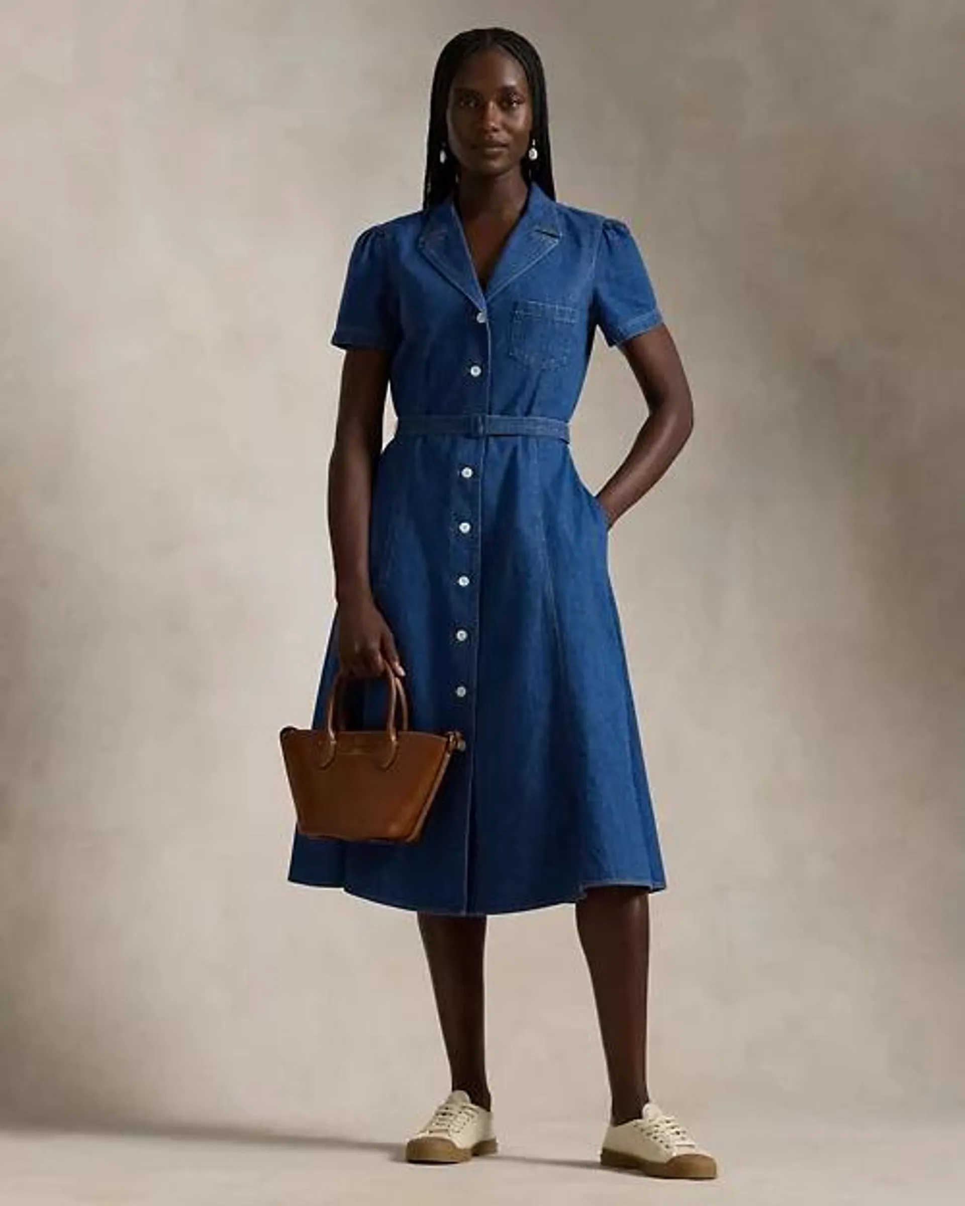 Buttoned Denim Midi Dress