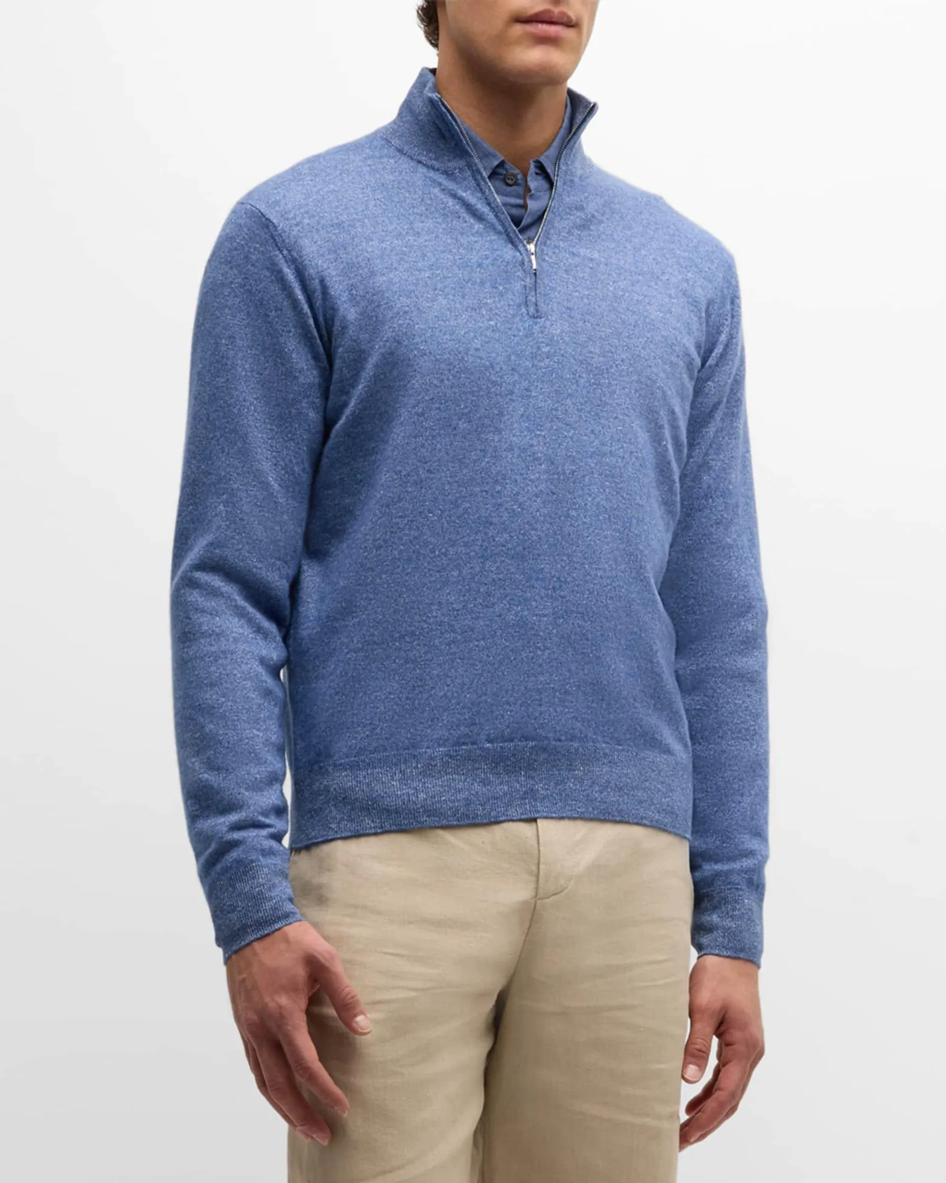 Men's Cashmere-Linen Melange Quarter-Zip Sweater