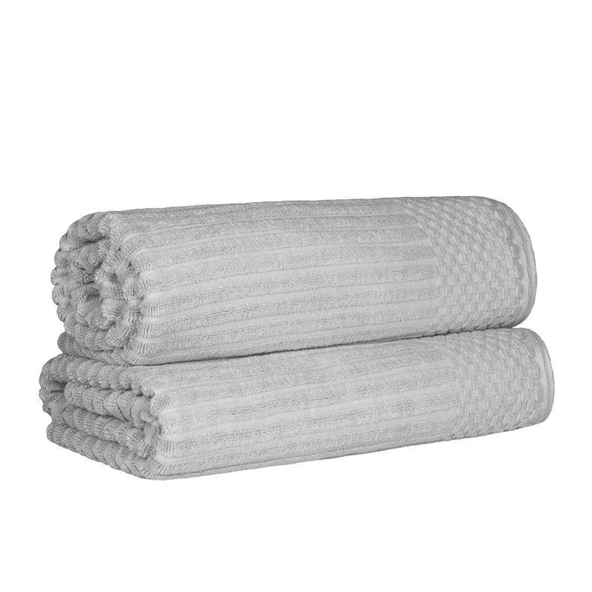 Plush Cotton Ribbed Checkered Border Medium Weight Towel Set by Blue Nile Mills