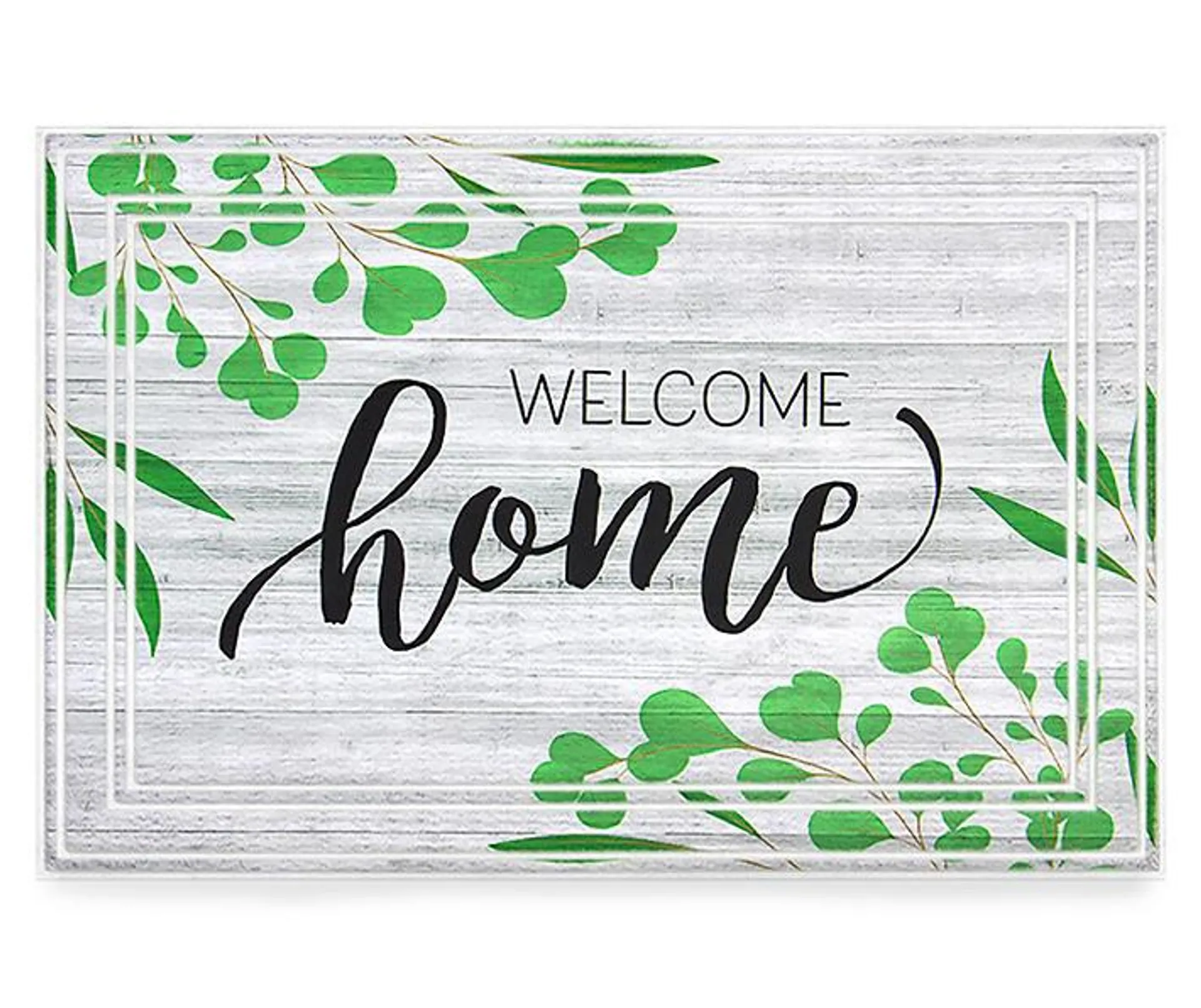 "Welcome Home" Floral White Washed Doormat, (24" x 36")