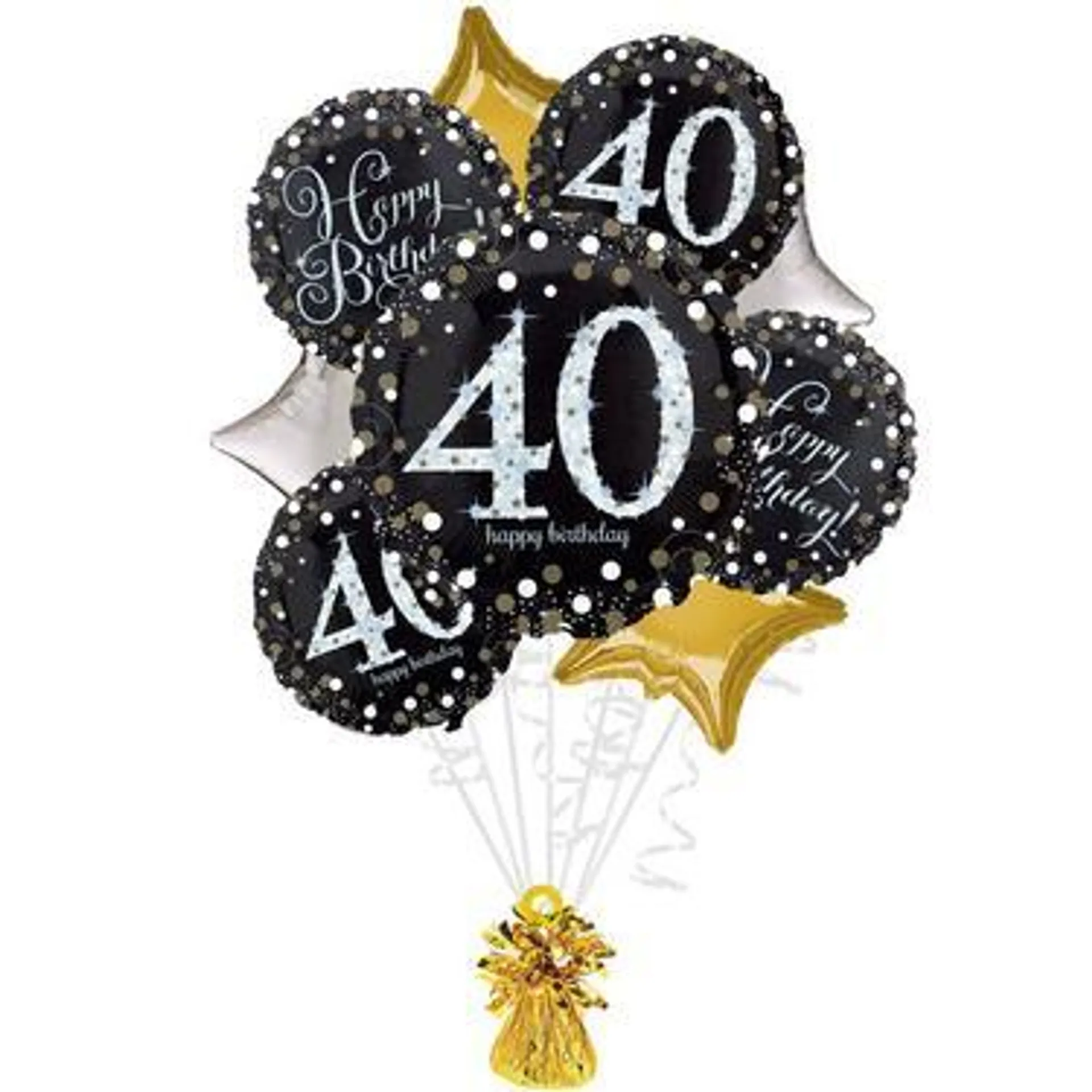 Sparkling Celebration 40th Birthday Foil Balloon Bouquet with Balloon Weight, 10pc