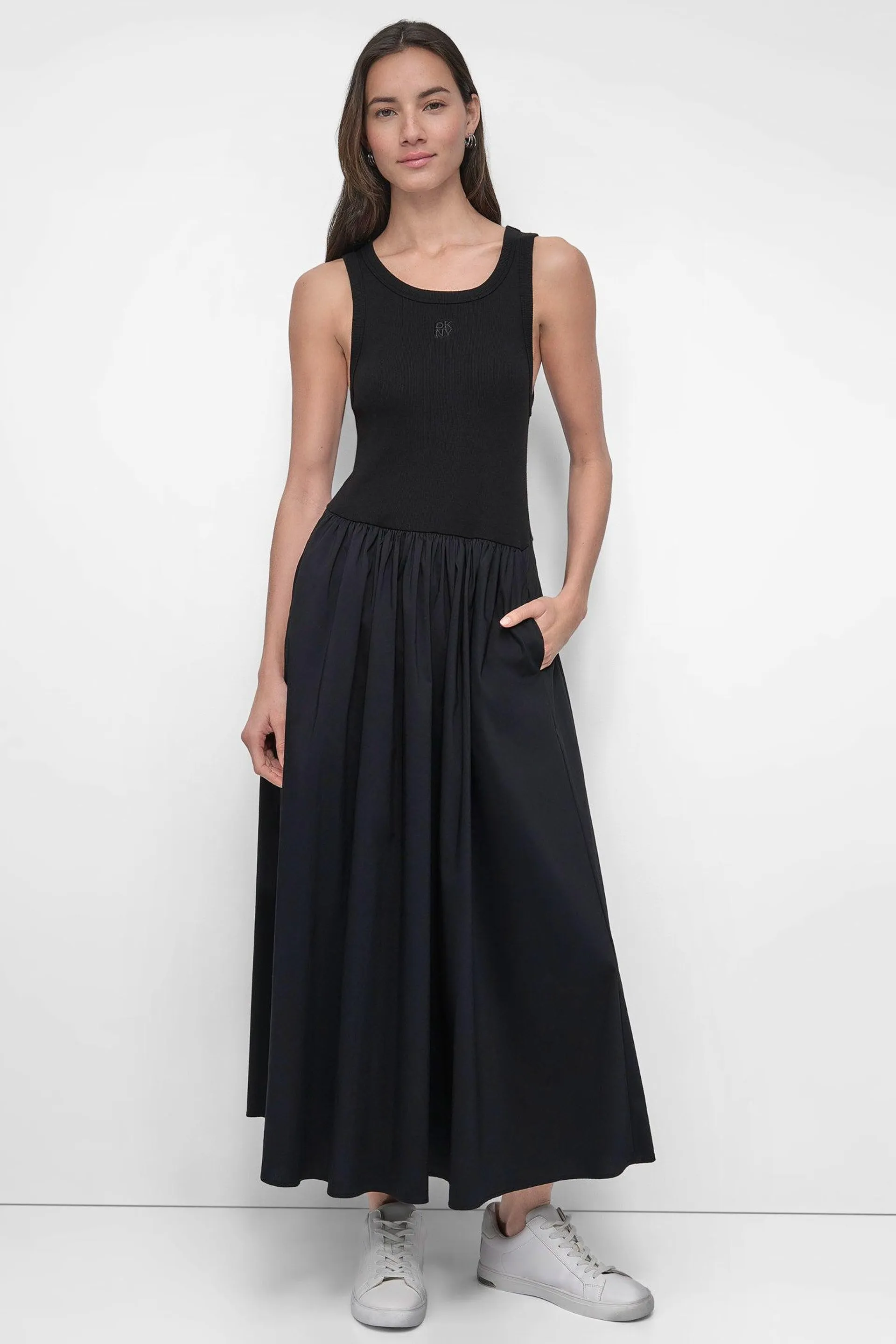RIB TANK DRESS WITH POPLIN SKIRT