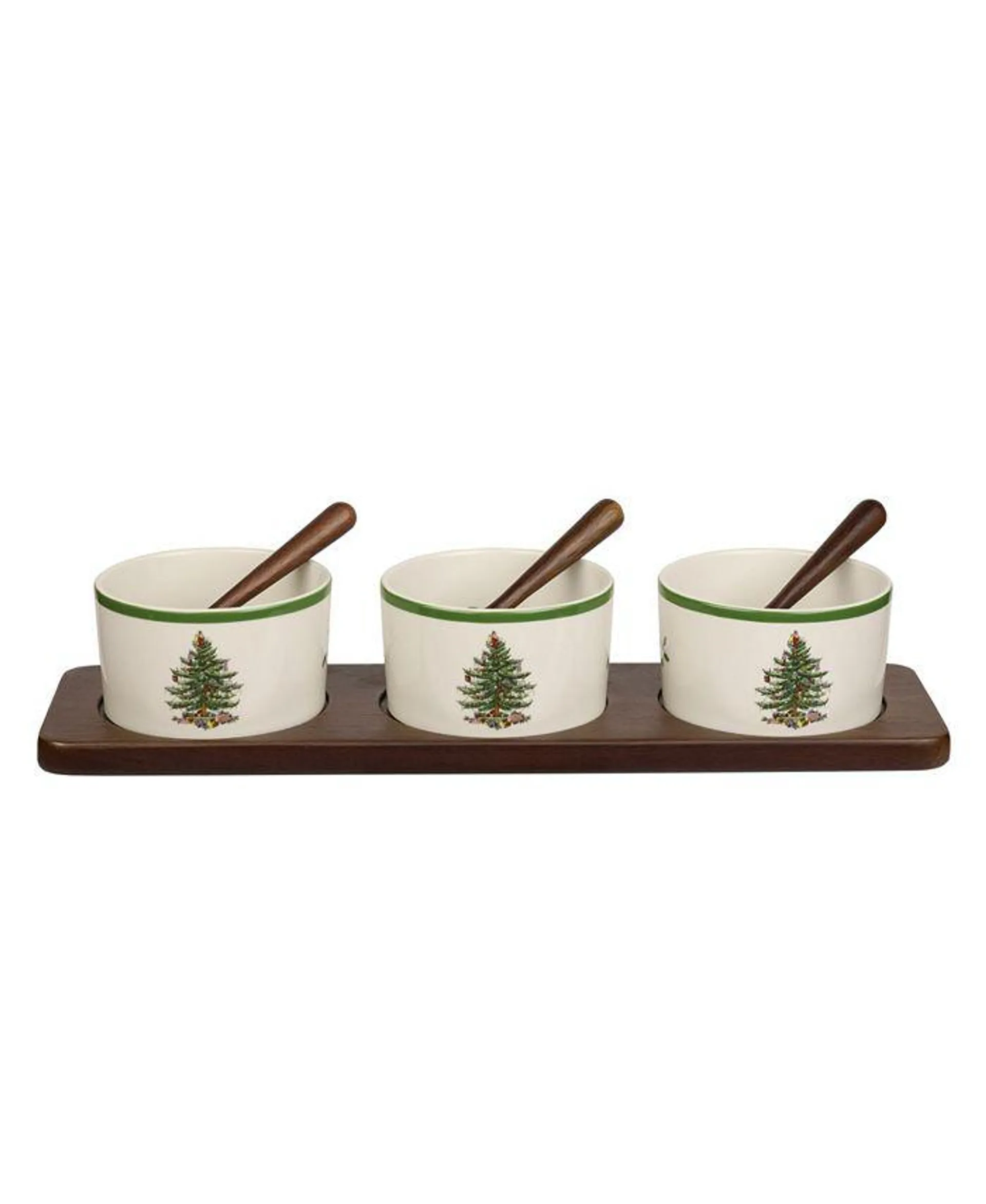 Christmas Tree Condiment Bowl and Spoon Set, 7 Pieces