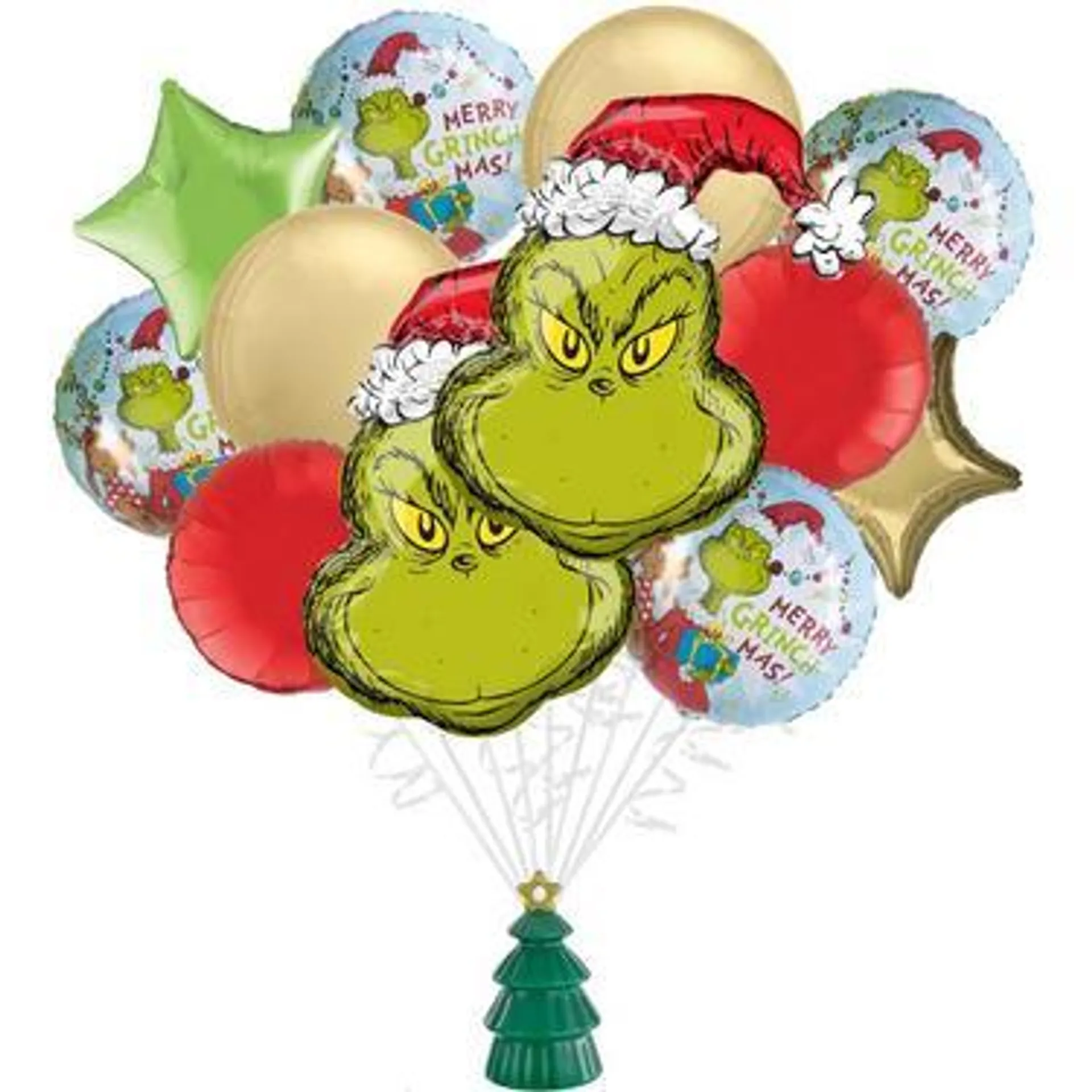 Premium Merry Grinchmas Foil Balloon Bouquet with Balloon Weight, 13pc