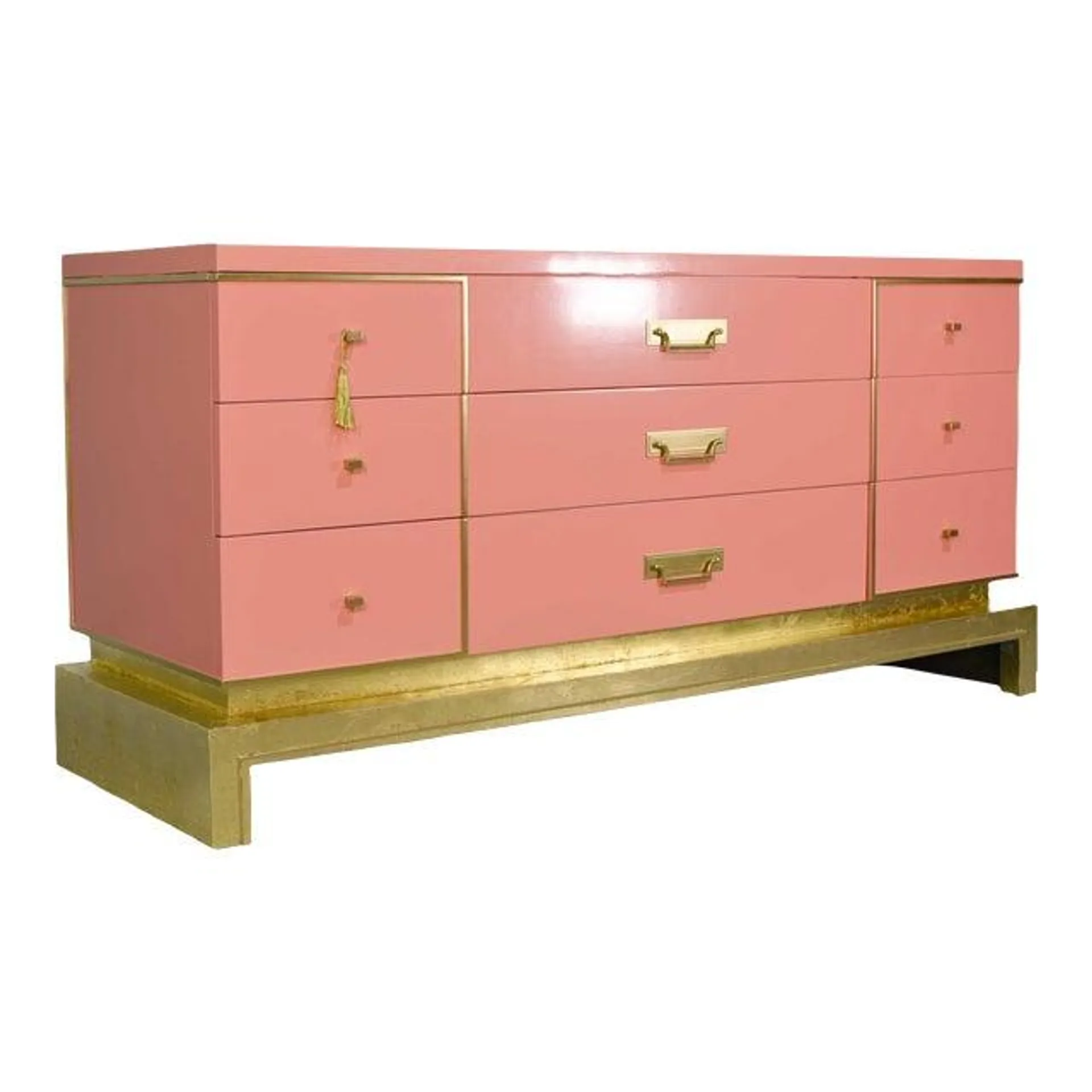 Mid Century Art Deco Style Gold Leafed Lowboy Dresser by Sieling Modern - Newly Painted