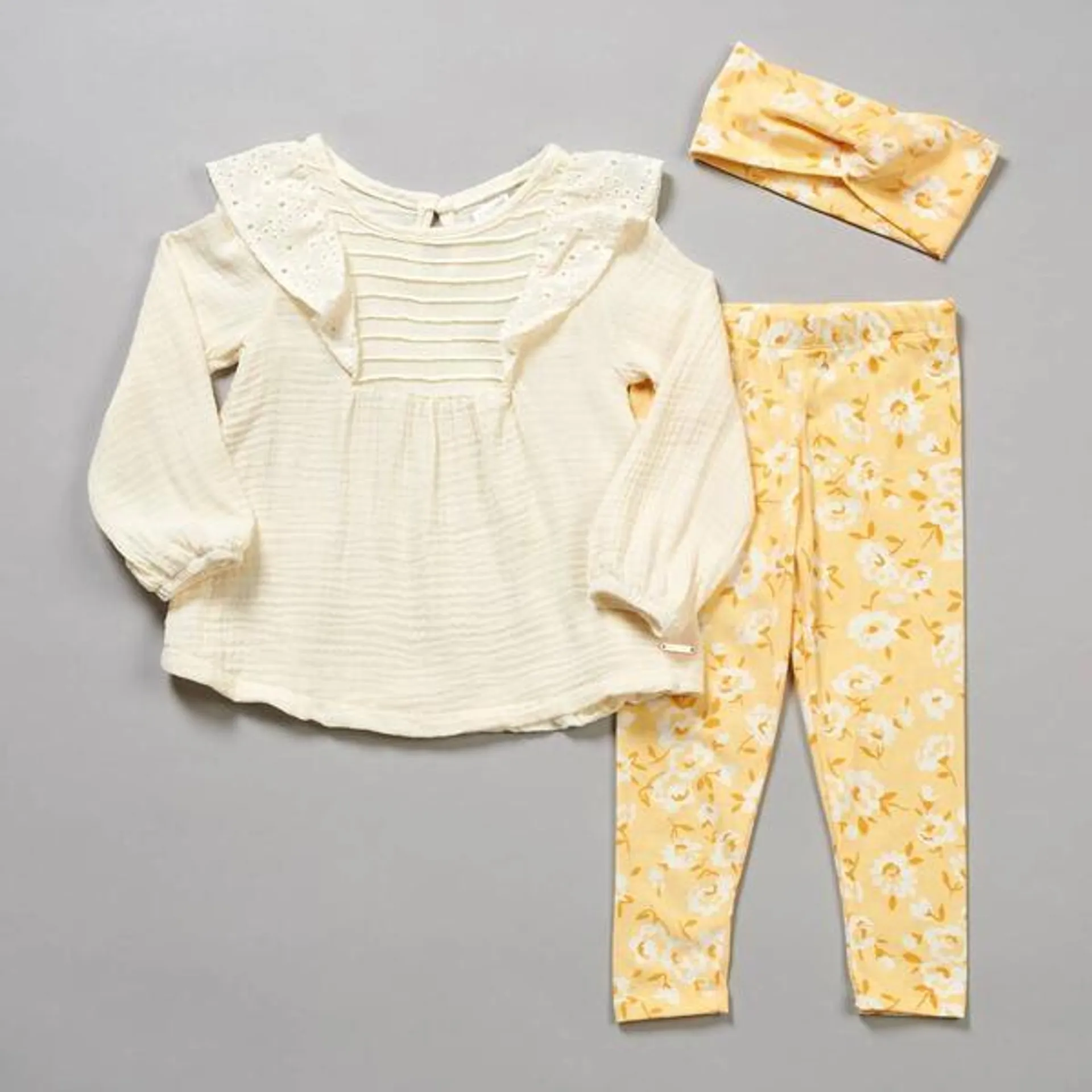 Baby Girl (12-24M) Tahari Eyelet Crinkle Top/Floral Leggings Set