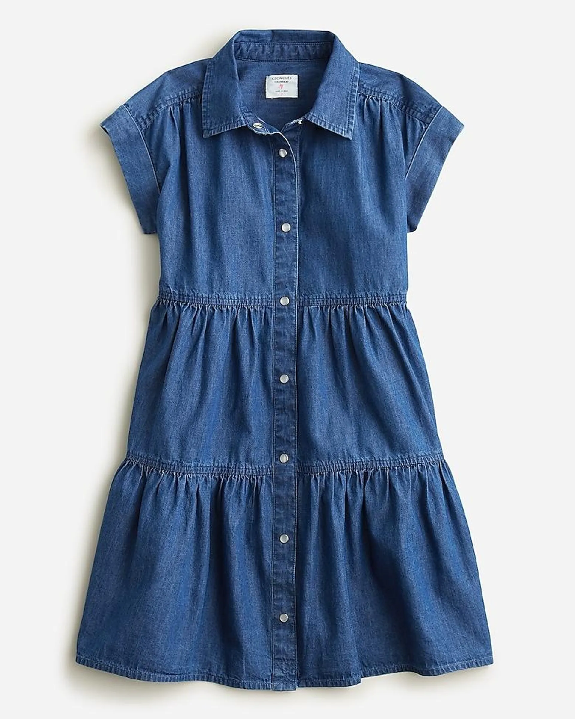 Girls' button-front chambray shirtdress