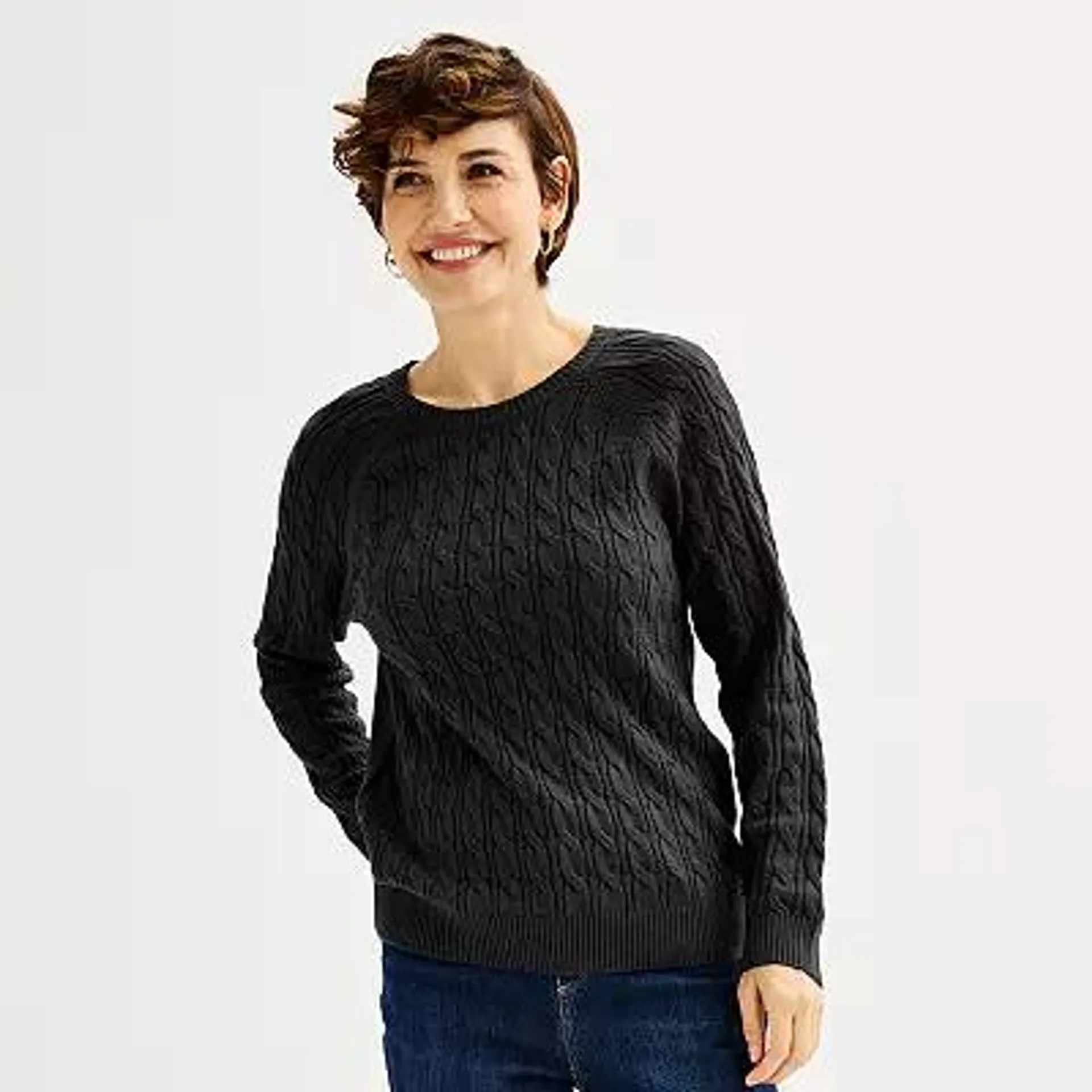 Women's Croft & Barrow® The Extra Soft Cabled Crew Neck Sweater