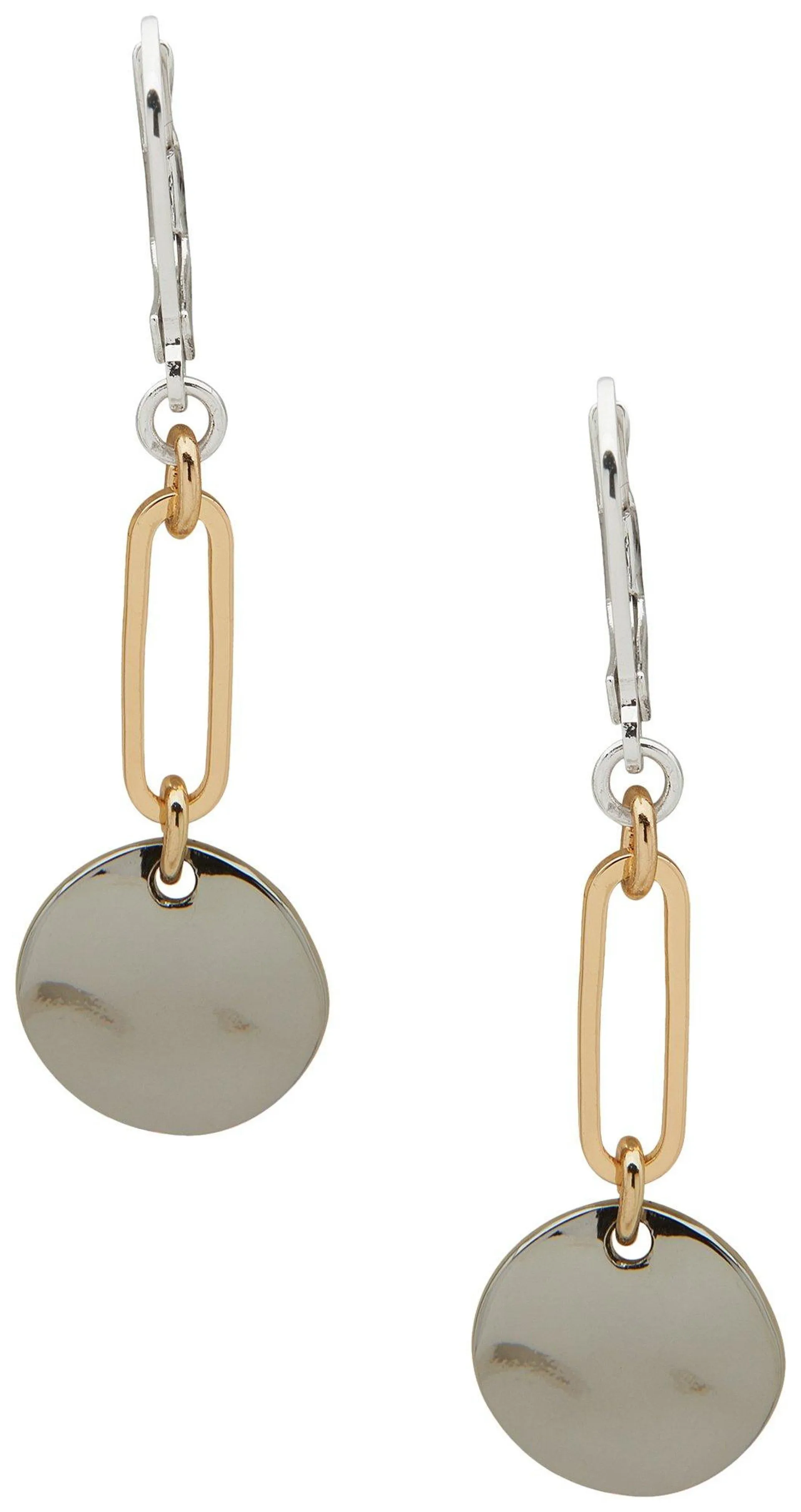 Nine West Tri-Tone Double Link Drop Leverback Earrings