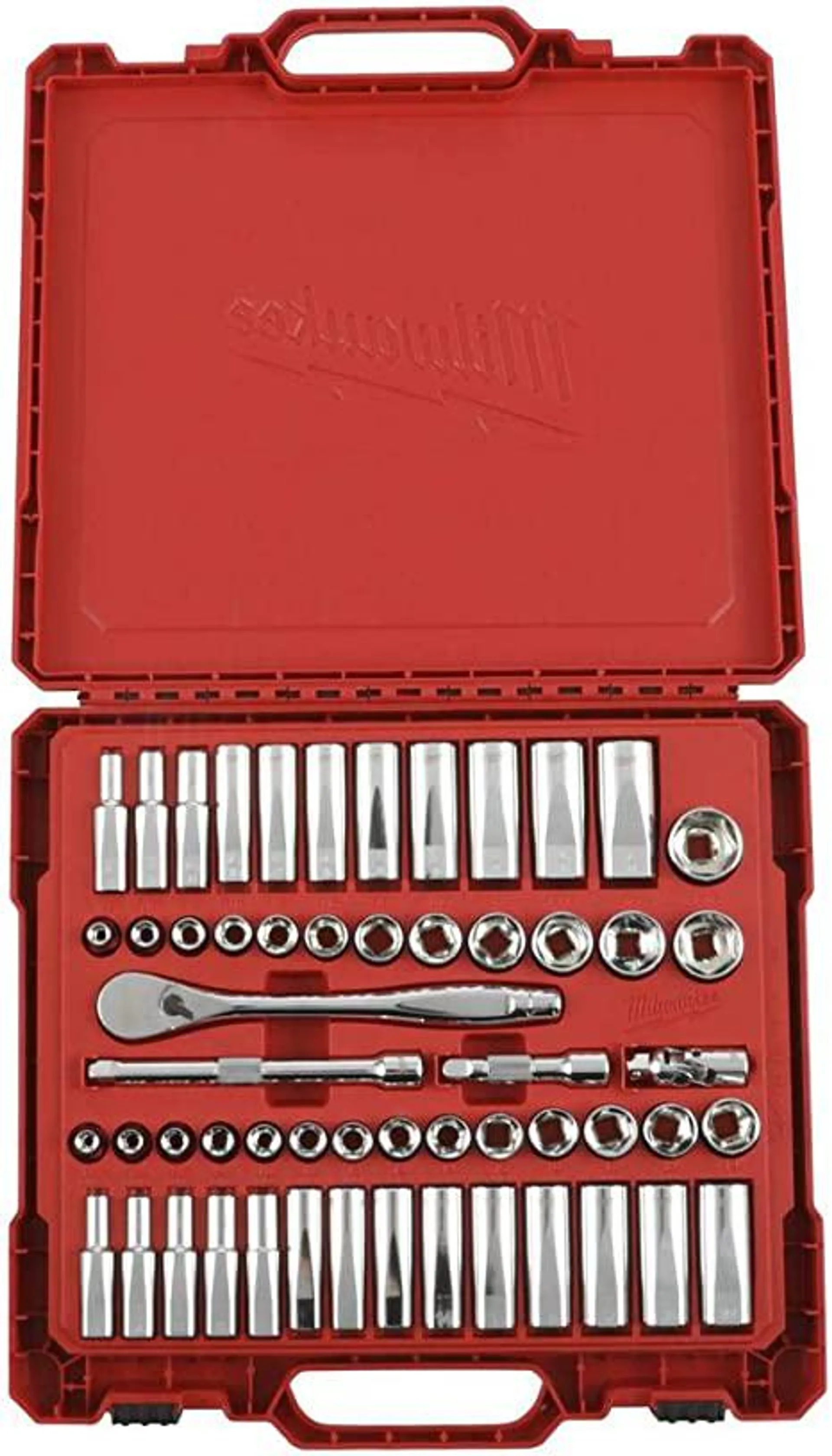 Milwaukee 3/8 in. Drive SAE/Metric Ratchet and Socket Mechanics Tool Set (56-Piece)