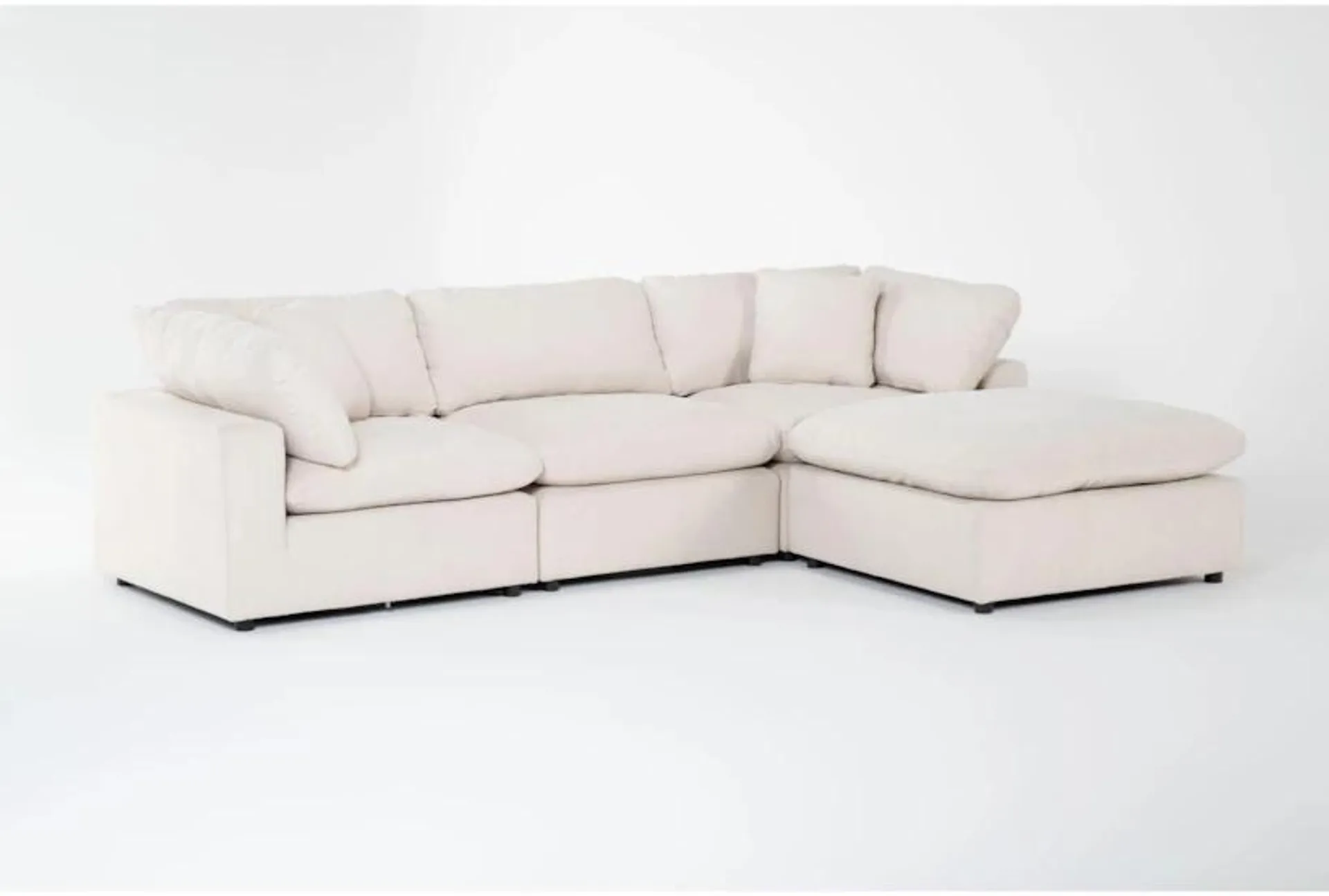 Zone Cream White Fabric 4 Piece Modular L-Shaped Sectional with 2 Corners, 1 Armless Chair & Ottoman