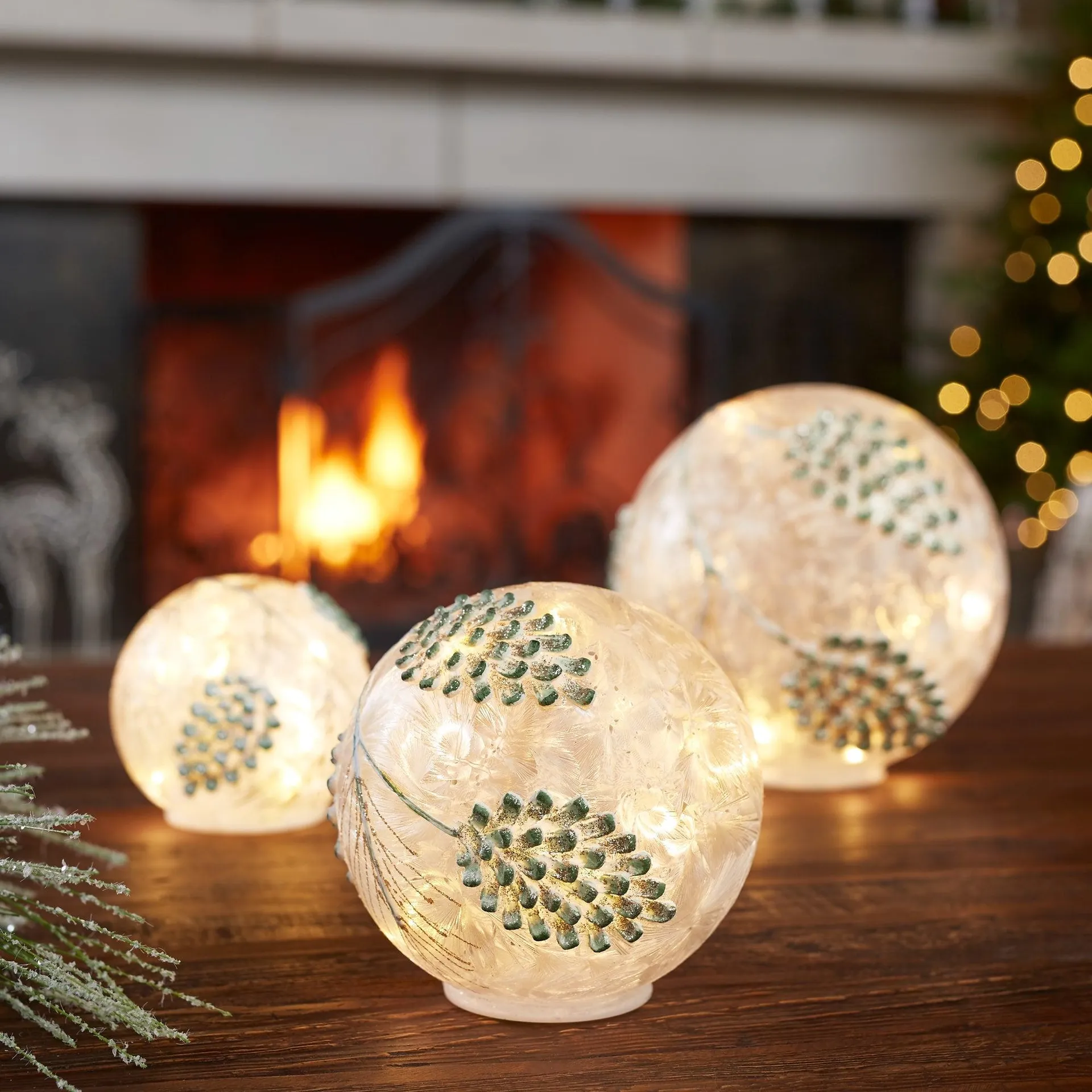 LED Frosted Silver Pinecone Orb, Set of 3