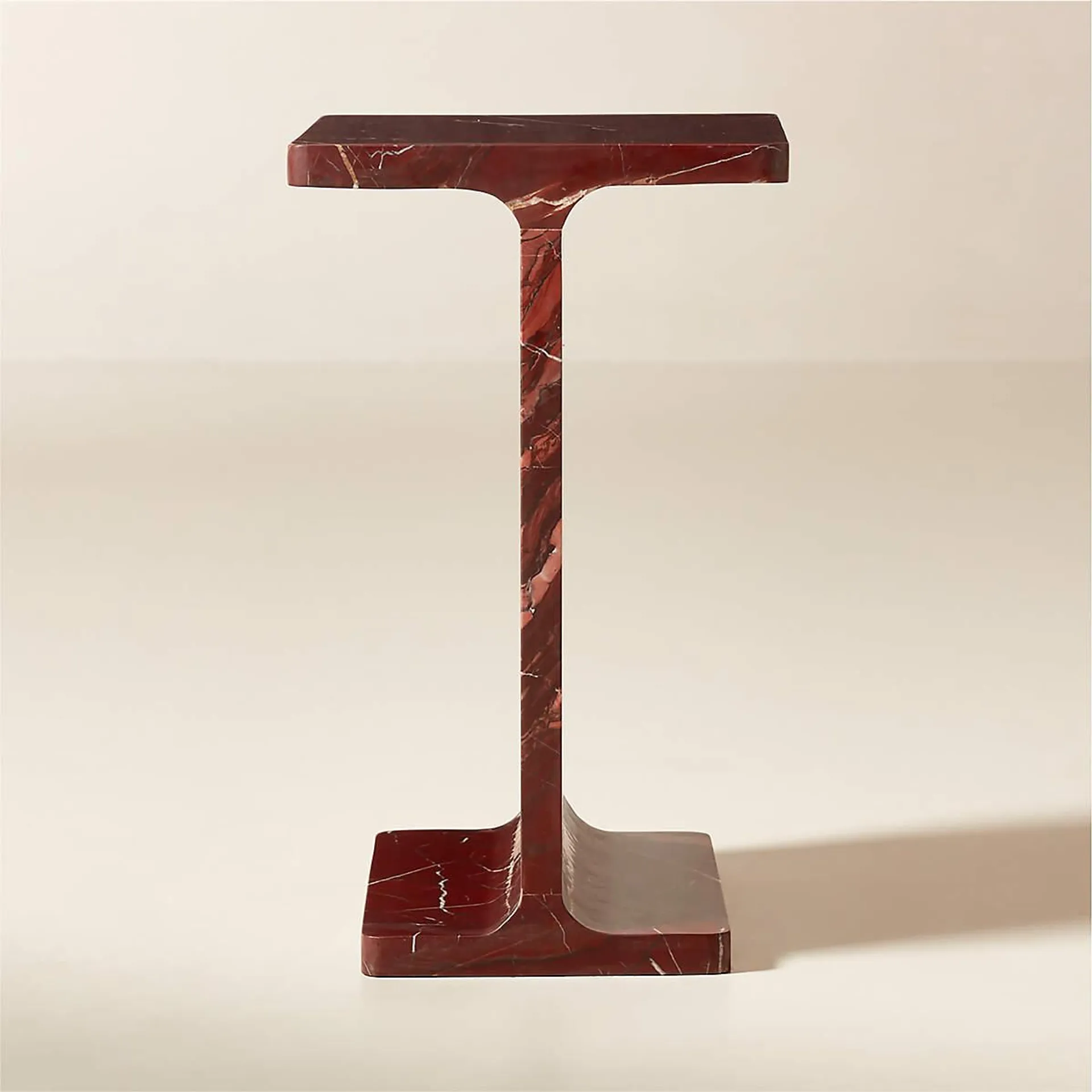 I Beam Red Marble Side Table