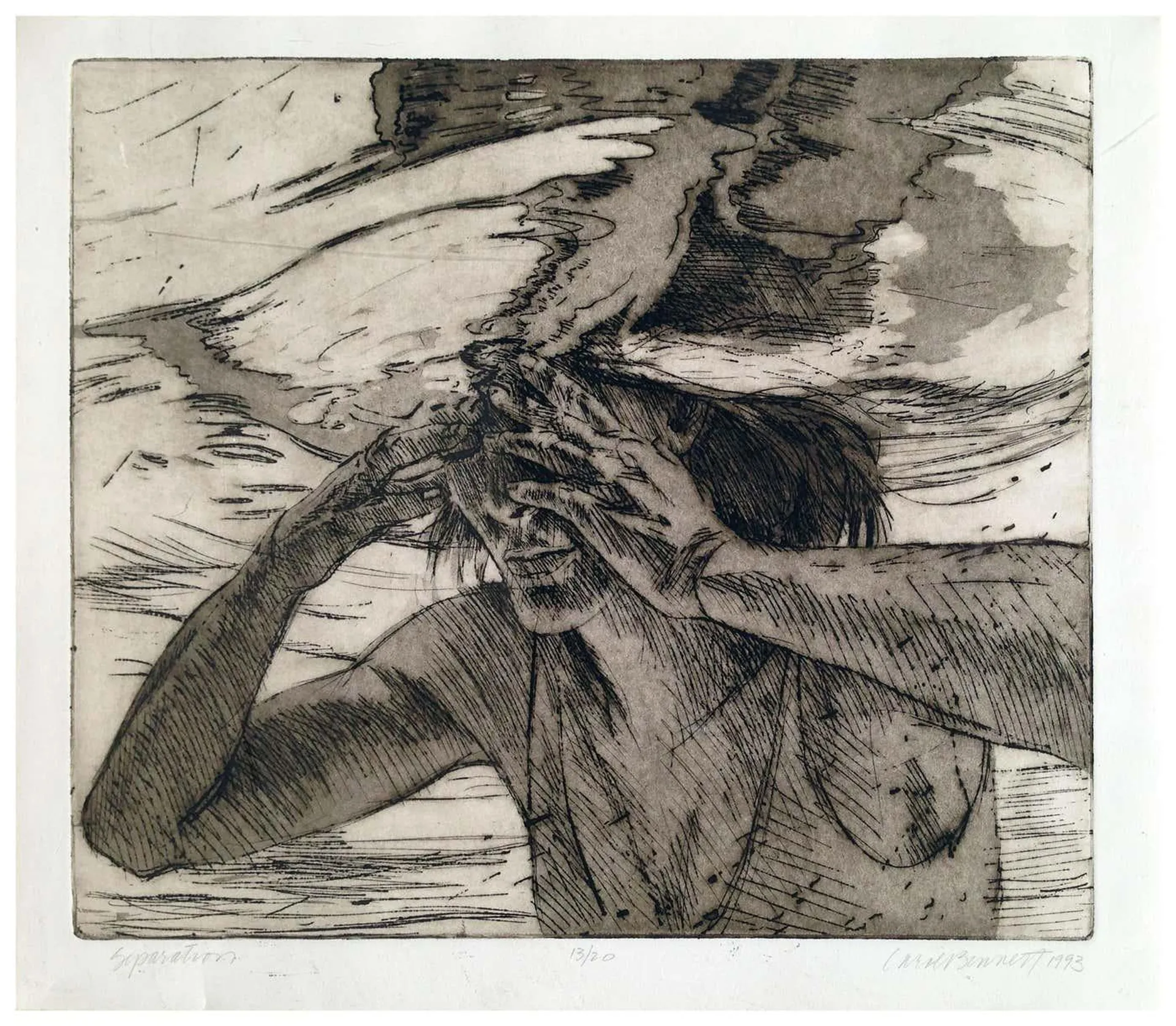 Carol Bennett Female Figure Underwater Realist Etching --"Separation" by Carol Bennett 1993