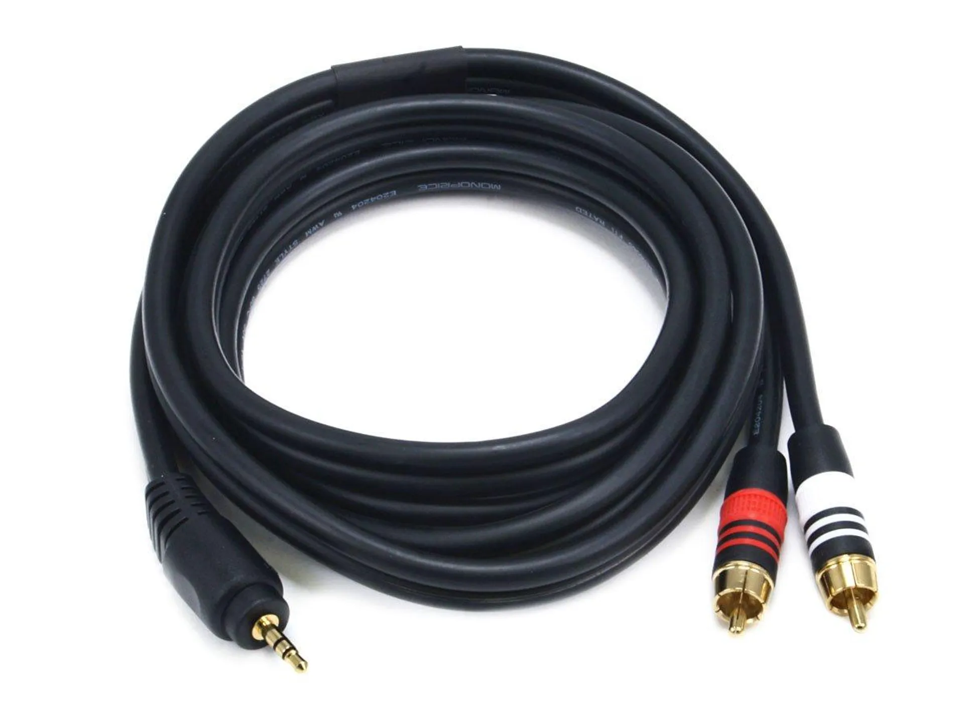 Monoprice 6ft Premium 3.5mm Stereo Male to 2RCA Male 22AWG Cable (Gold Plated) - Black