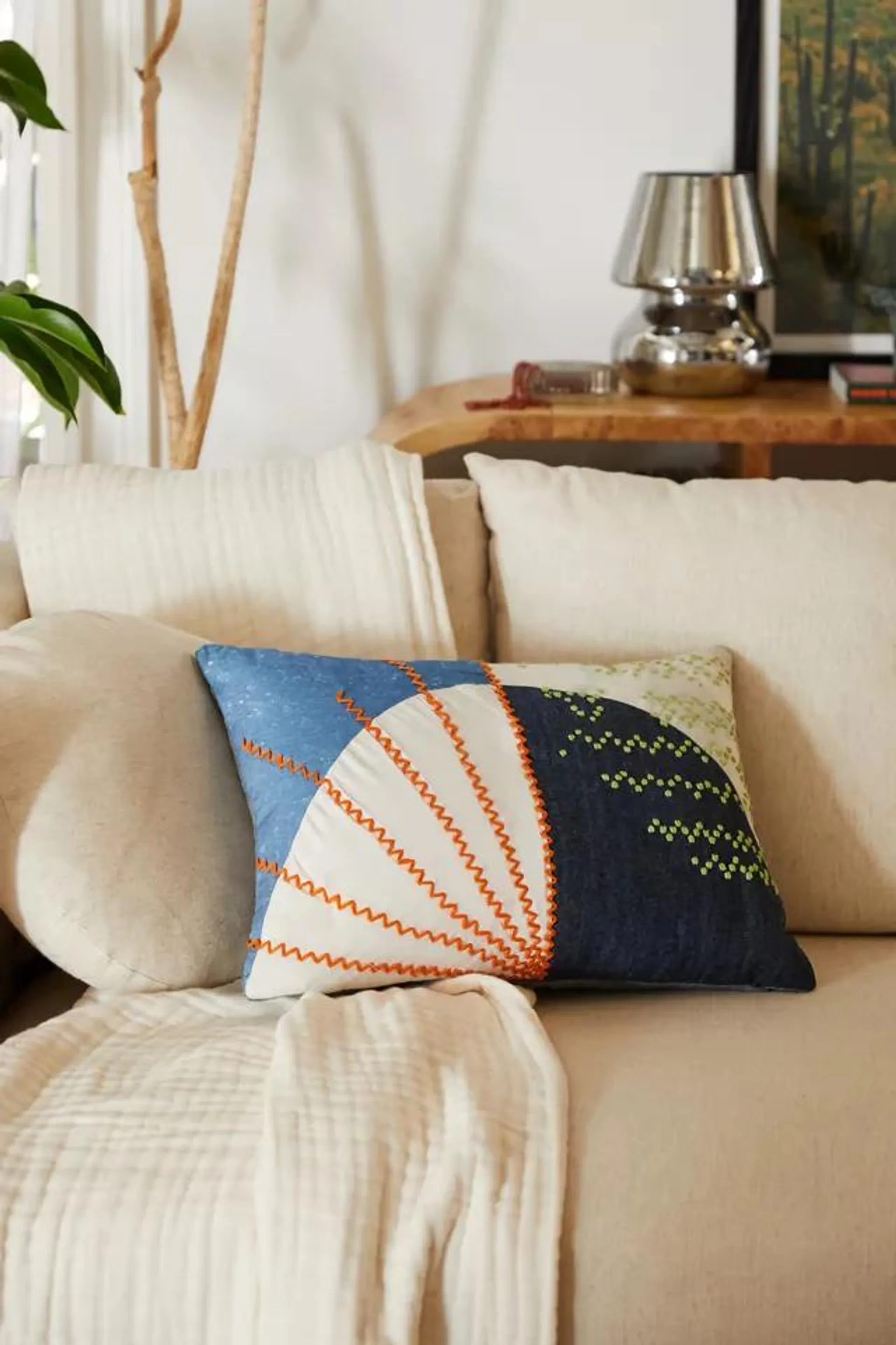 Urban Renewal Deadstock Denim Embroidered Throw Pillow
