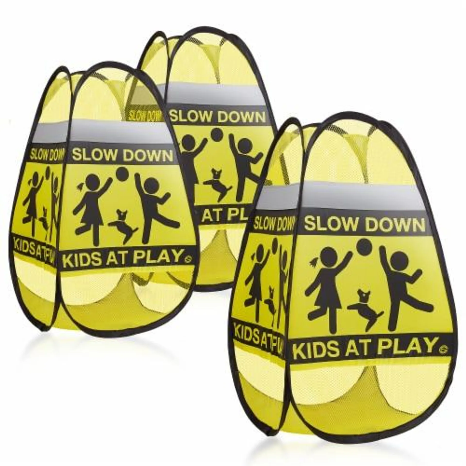 3-Pk 24 Slow Down Kids at Play Yellow Pop-up Reflective Safety Signs