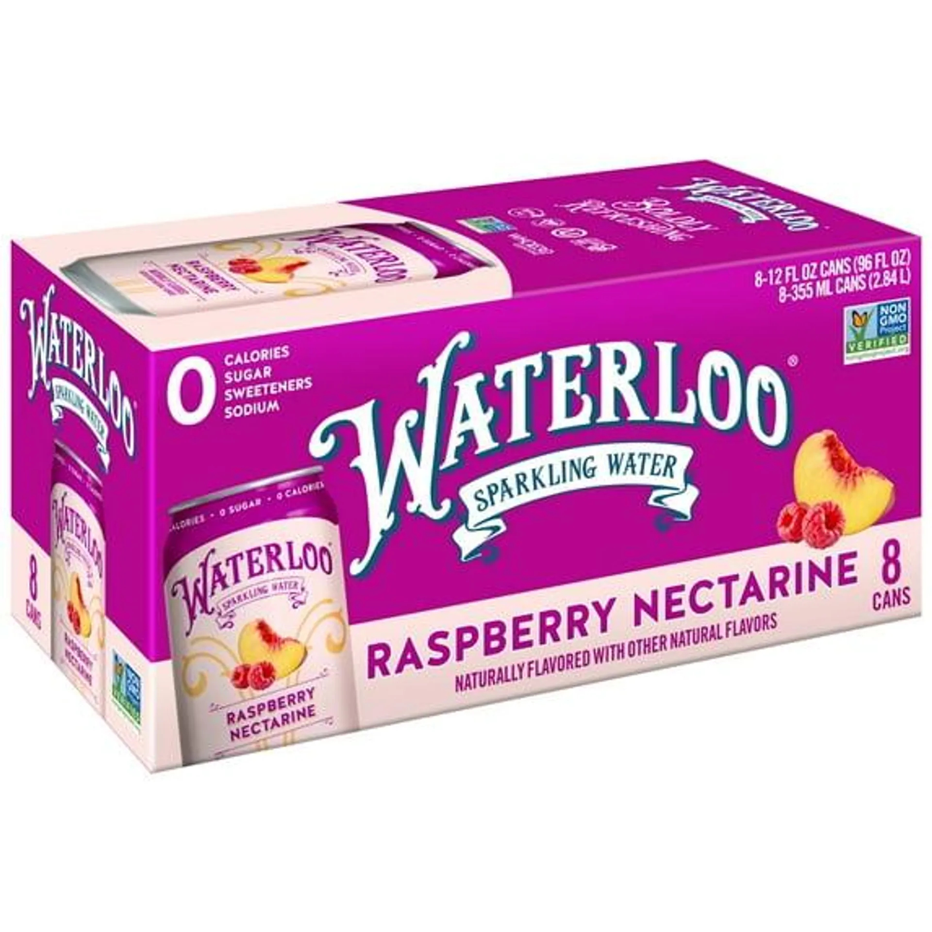 Waterloo Sparkling Water, Raspberry Nectarine, 12 fl oz, 8 Pack Cans