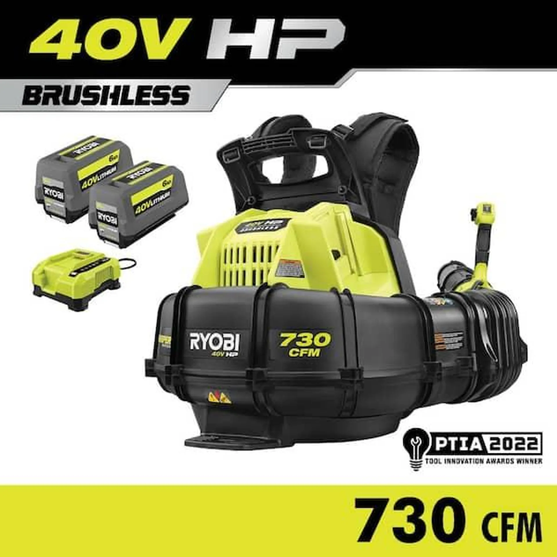 40V HP Brushless Whisper Series 165 MPH 730 CFM Cordless Battery Backpack Blower with (2) 6.0 Ah Batteries and Charger