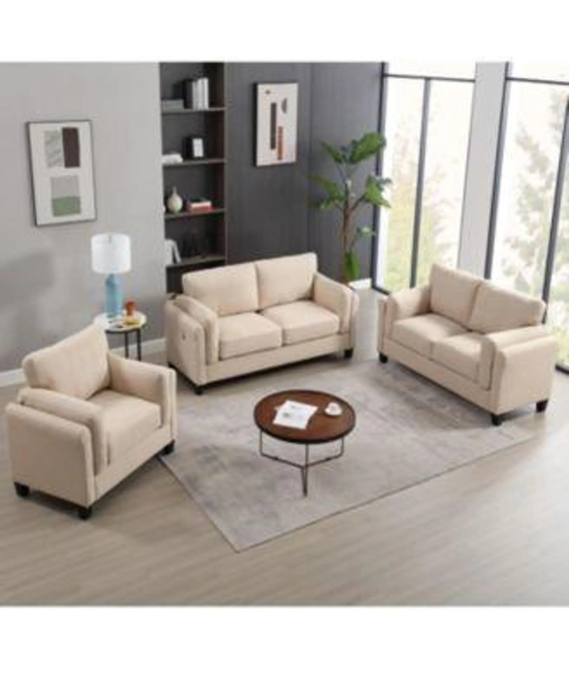 Streamdale Furniture Modern 3-Piece Sofa Set with USB Ports, Comfy Cushions, and Durable Frame