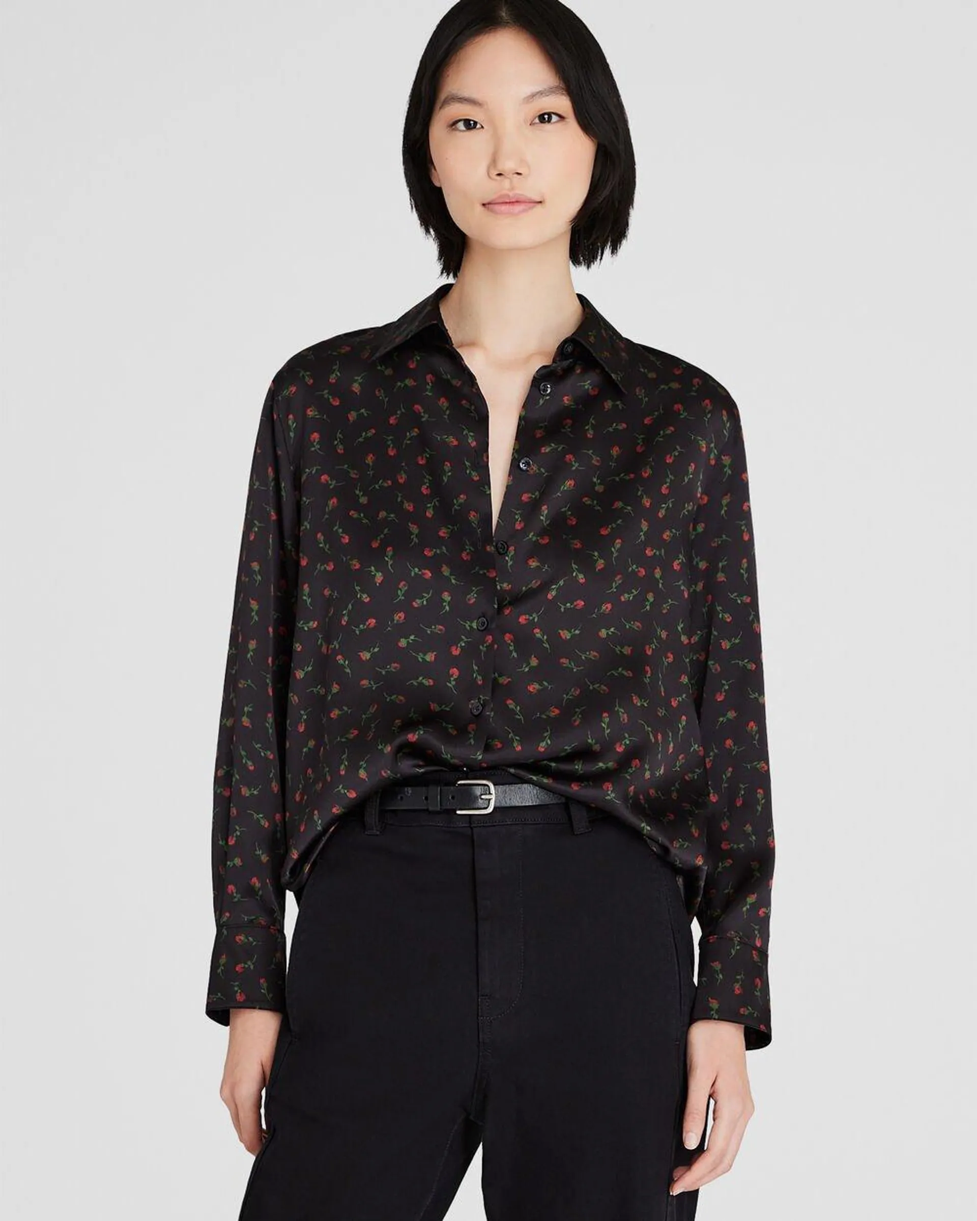 Floral Print Silk Button-Down Shirt