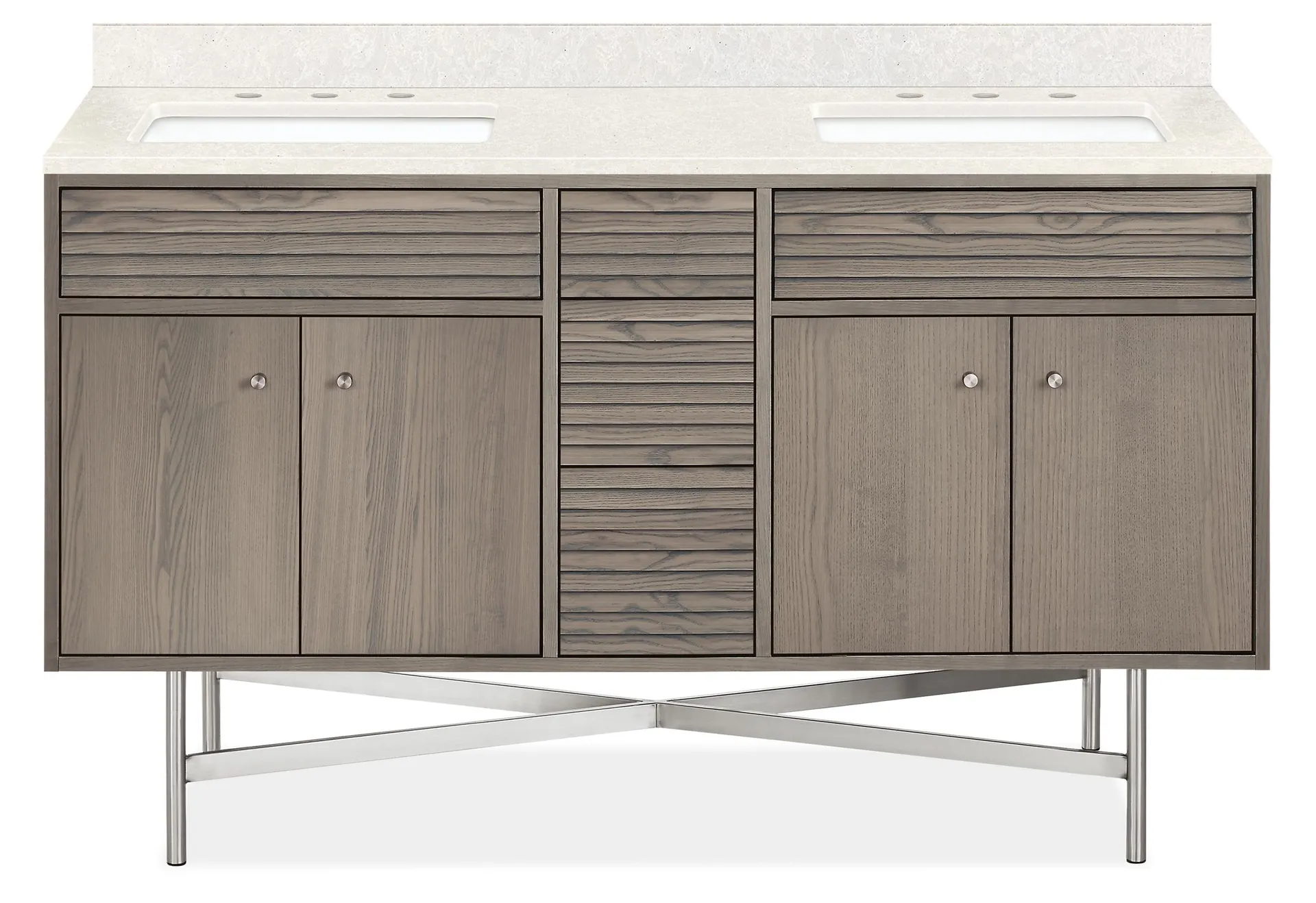 Adrian 58.5w 21.75d 34h Double-Sink Vanity No Overhang in Shell w/Foggy City Top