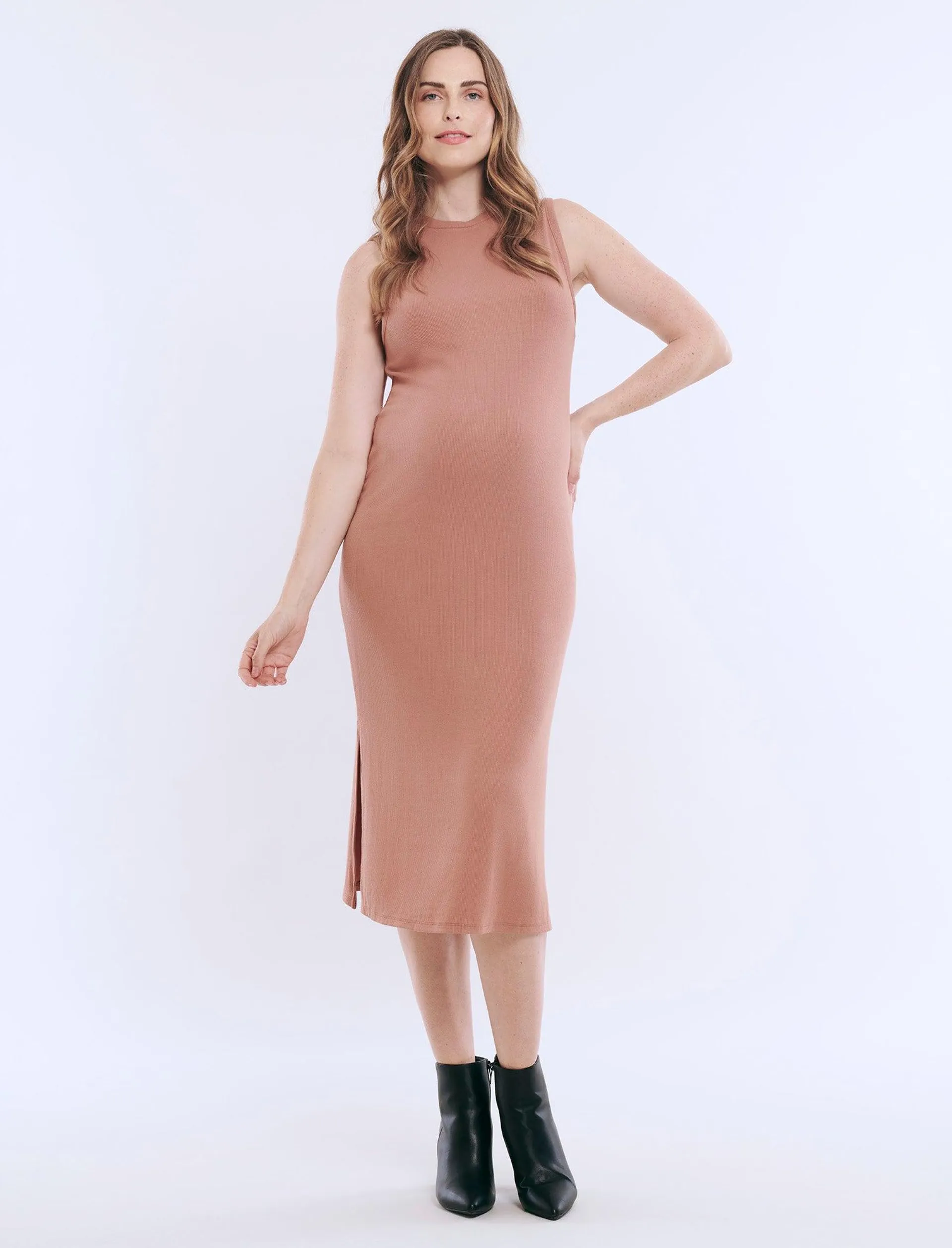 Sleeveless Rib Knit Midi Dress