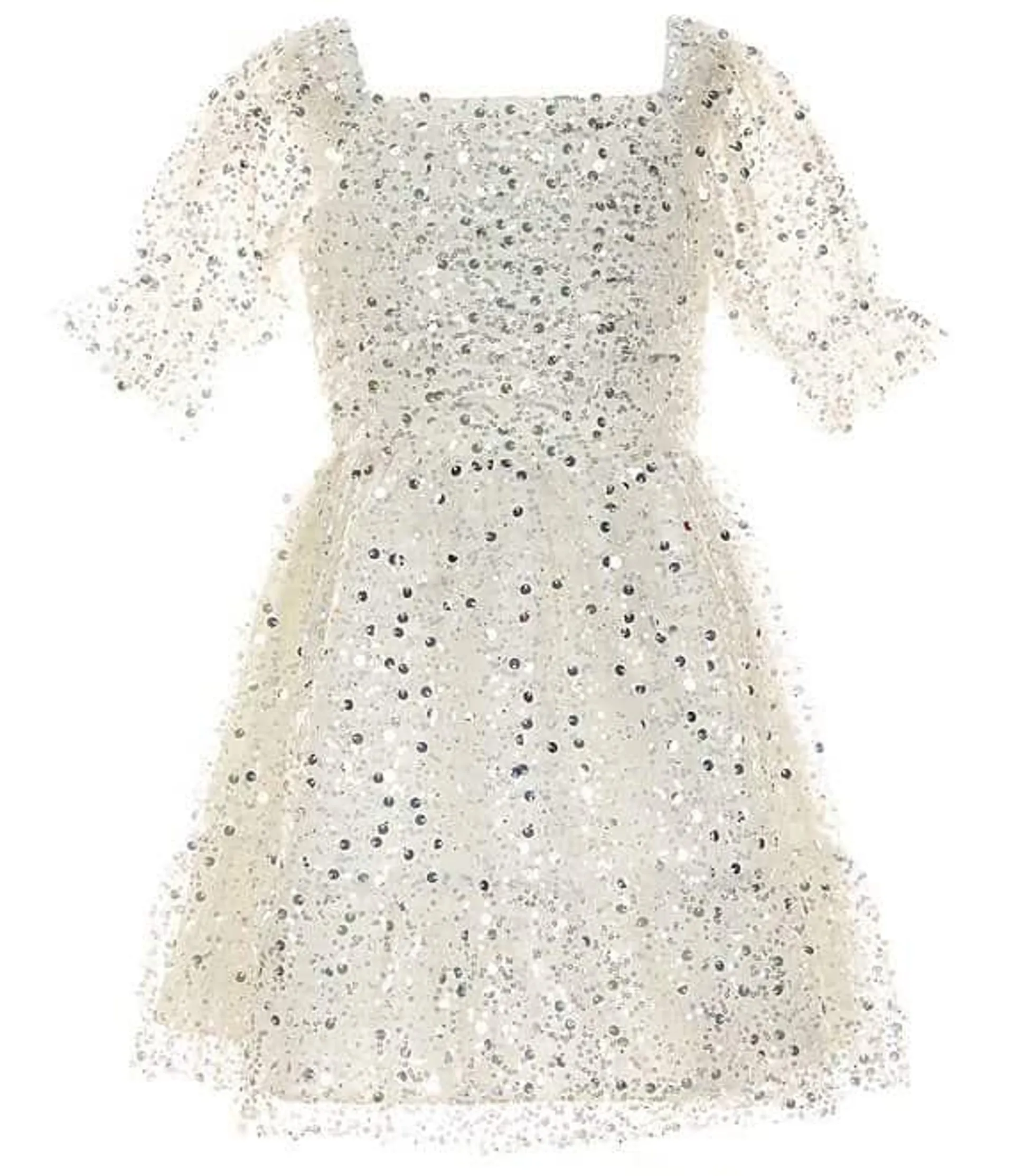 Big Girls 7-16 Puffed-Sleeve Sequin-Embellished Beaded Fit-And-Flare Mesh Dress