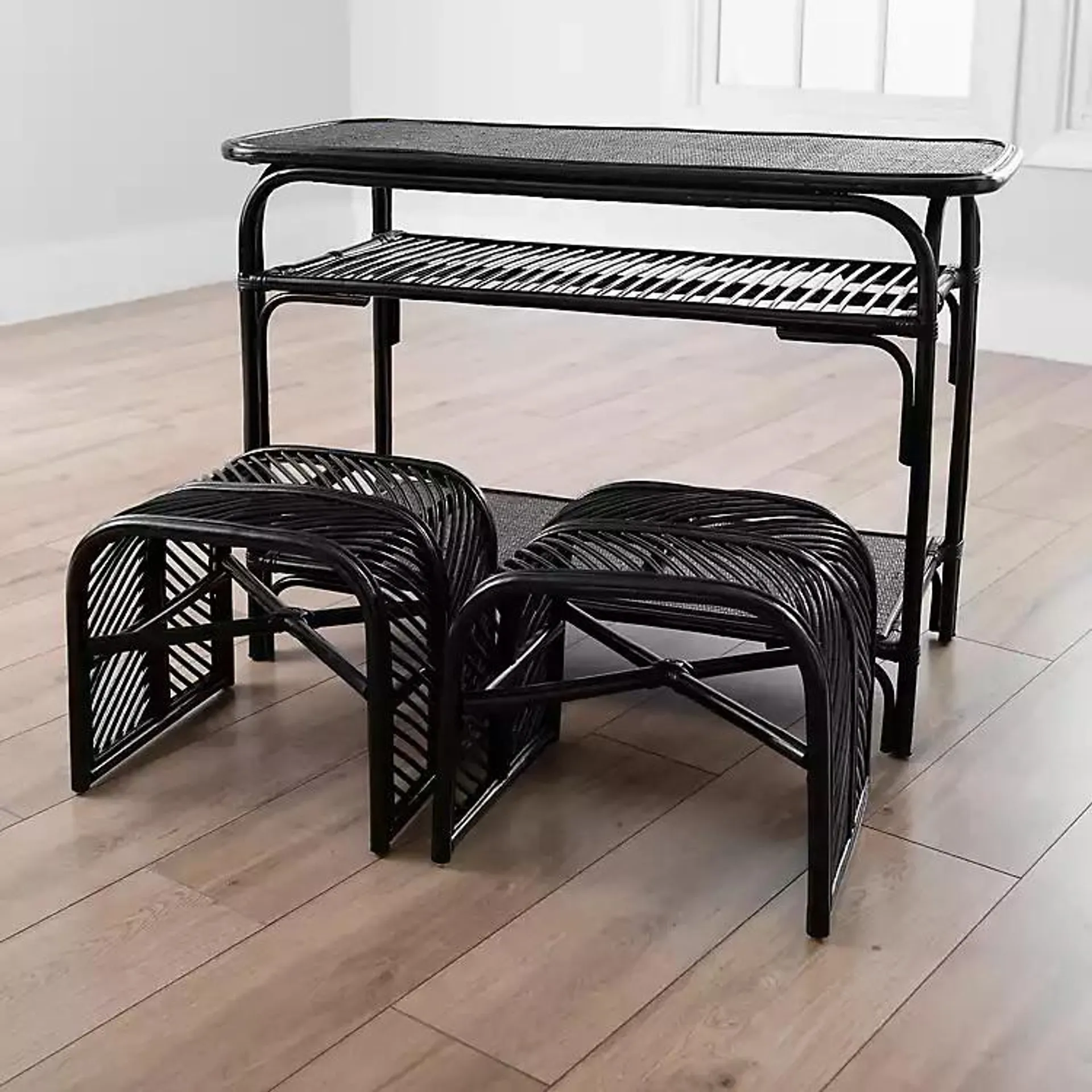 Black Rattan 3-pc. Nesting Table Set