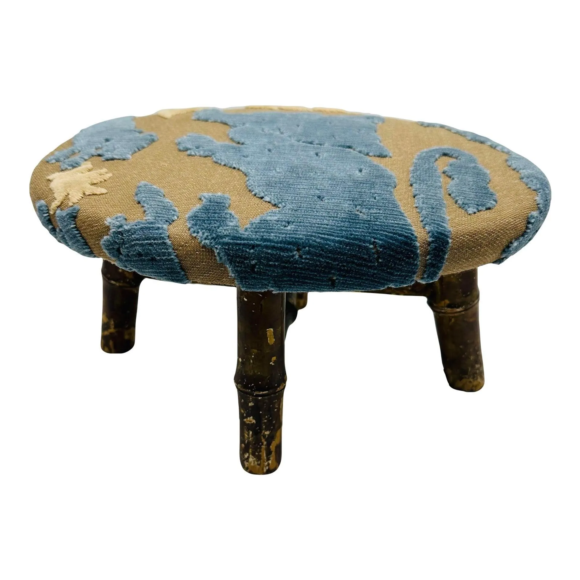 Antique Bamboo Footstool Recovered in Clarence House Velvet