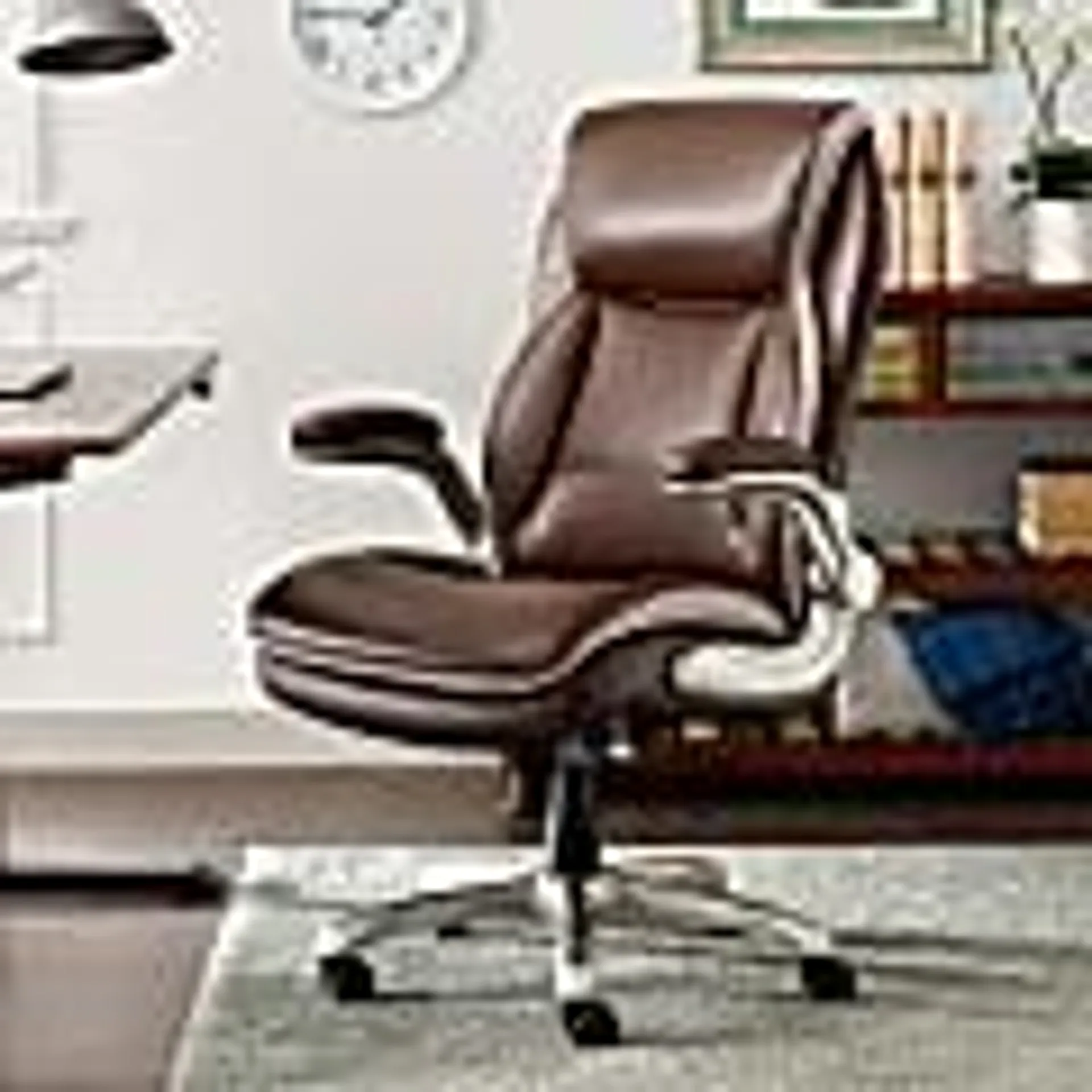 Serta® Smart Layers™ Brinkley Ergonomic Bonded Leather High-Back Executive Office Chair, Brown/Silver