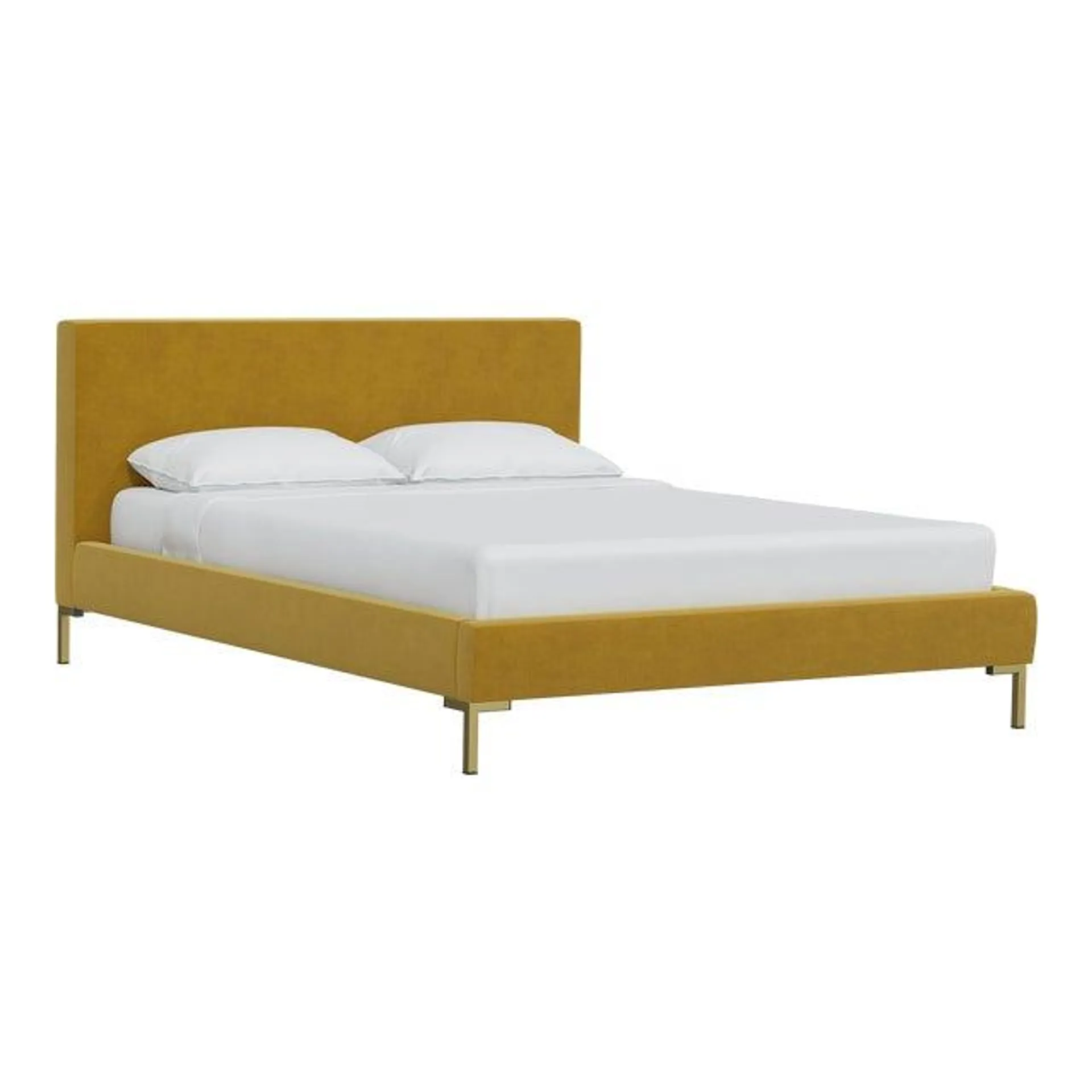 Norah Platform Bed in Citronella Luxe Velvet, Full/Double