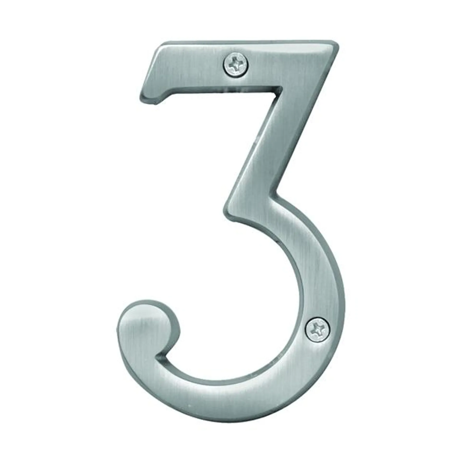 Prestige Series BR-43SN/3 House Number, Character: 3, 4 in H Character, Nickel Character, Brass