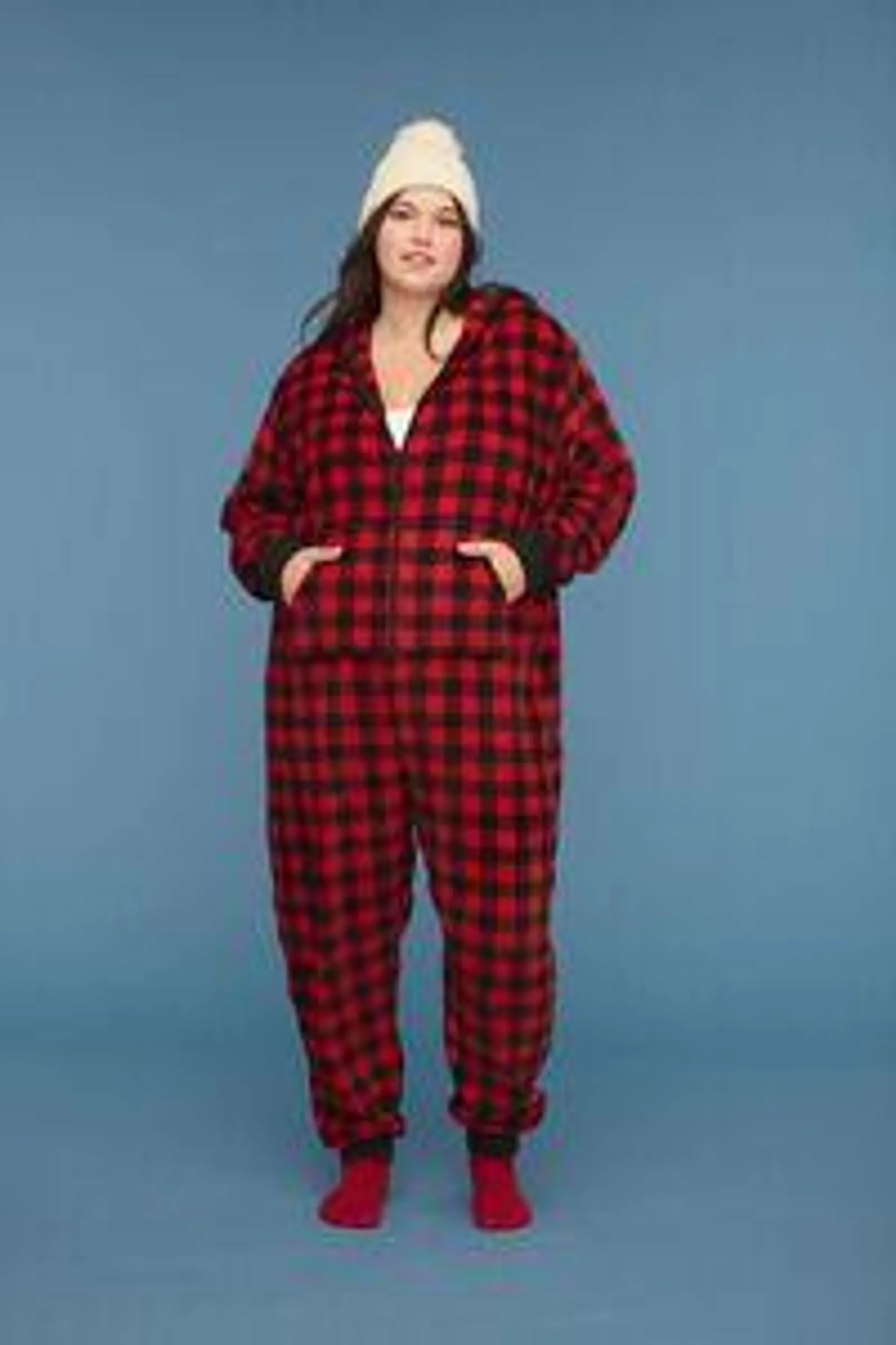 Plus Size Plaid Pajama Jumpsuit