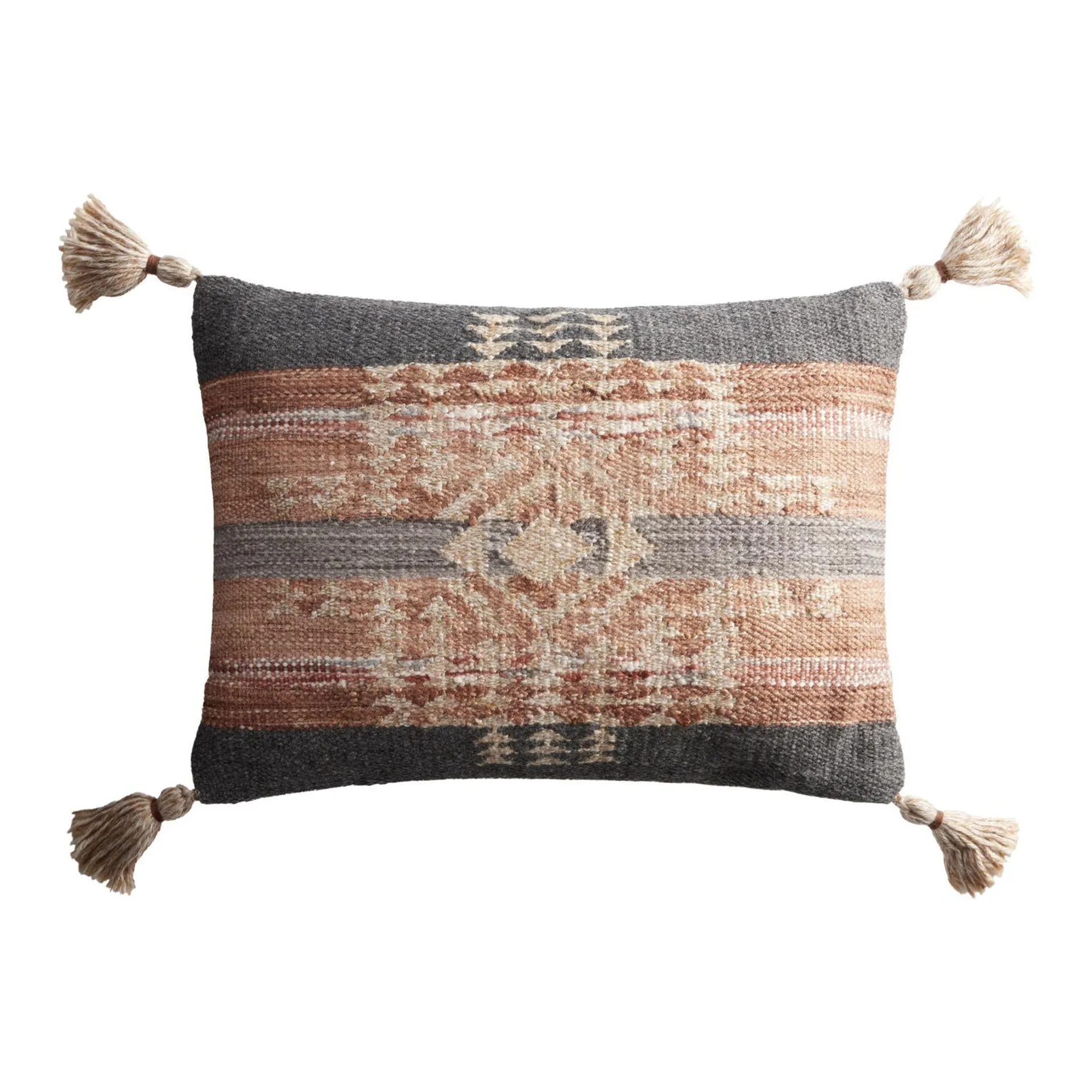 Nova Gray And Rust Kilim Indoor Outdoor Lumbar Pillow