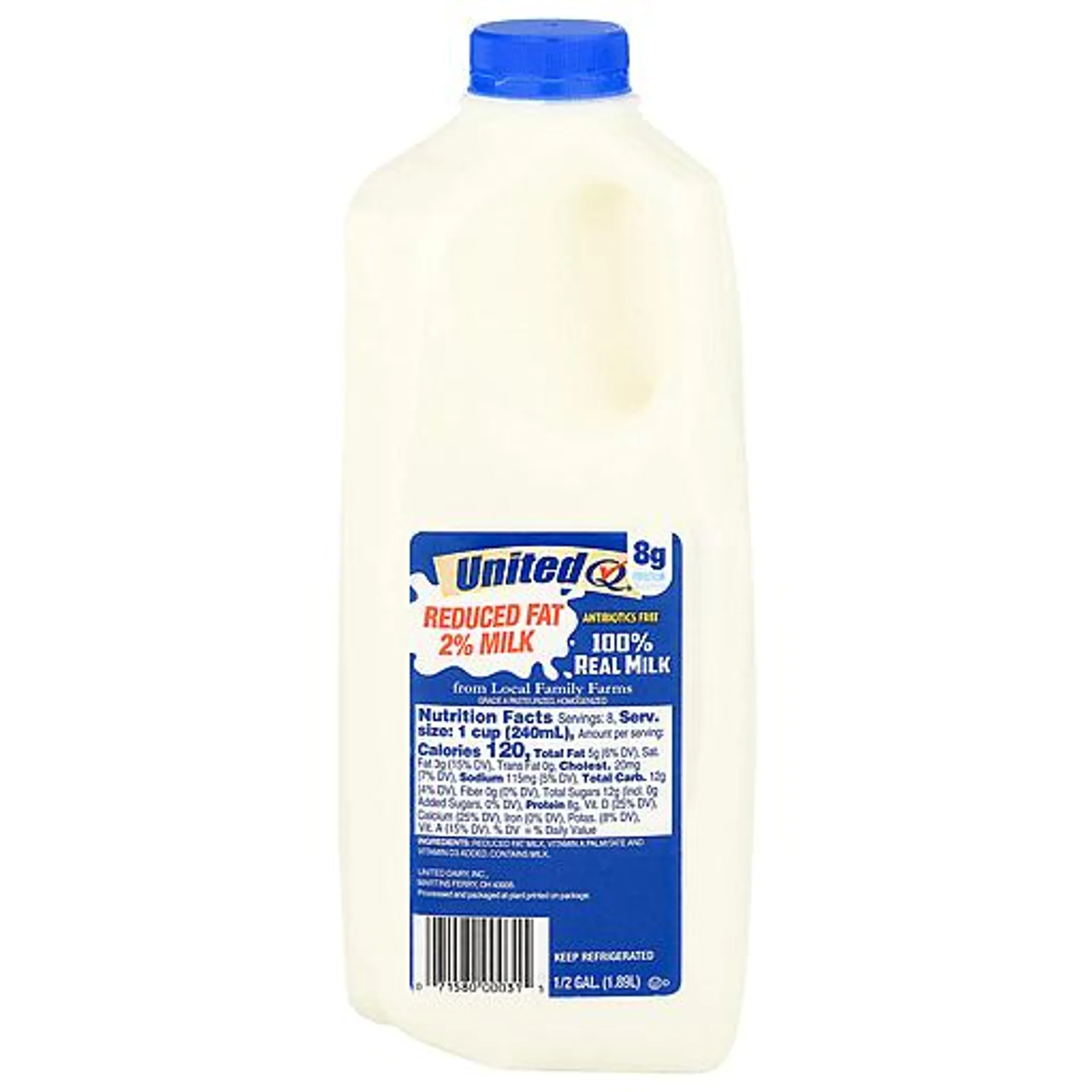 United Q Milk, Reduced Fat, 2% 0.5 gal