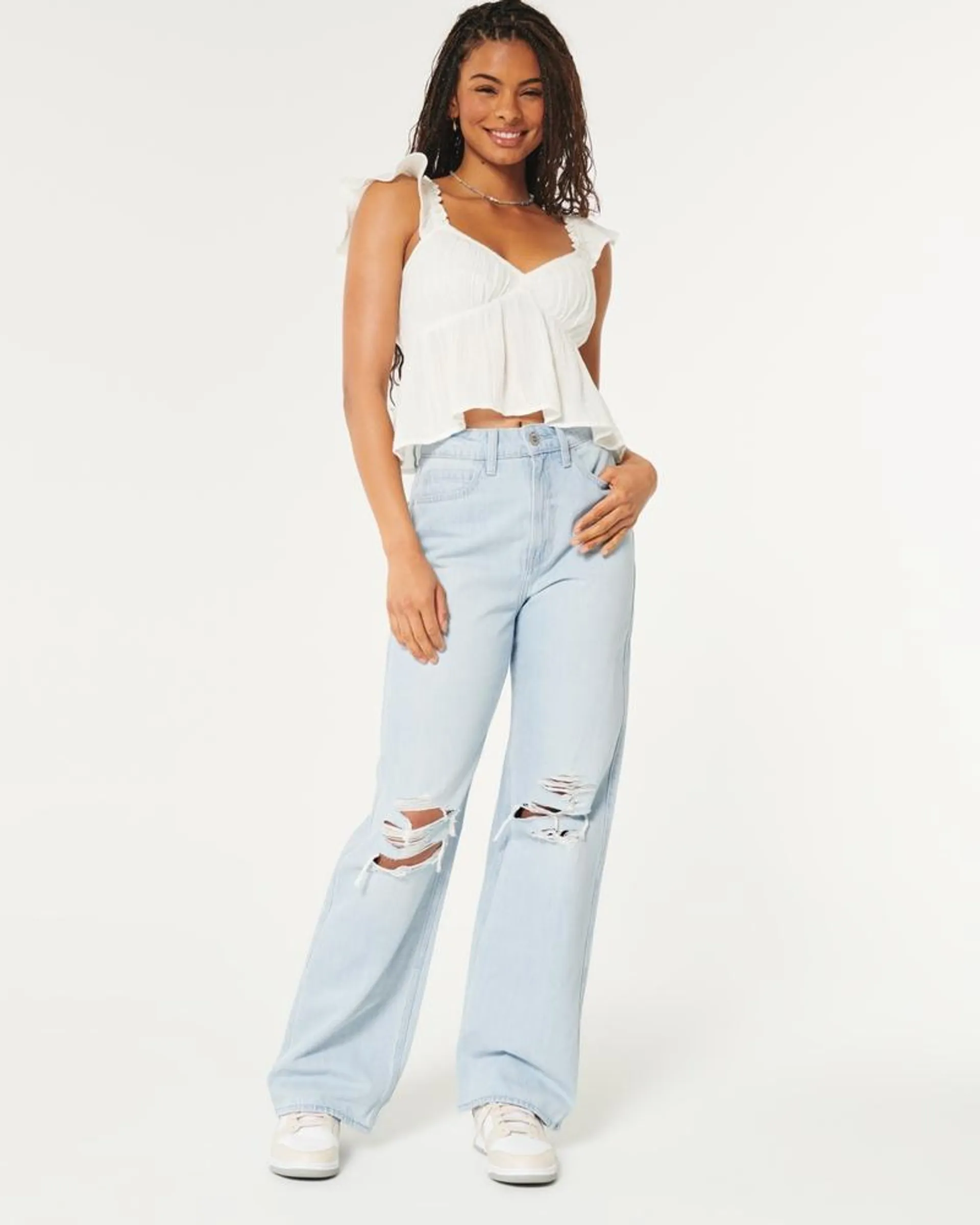 Ultra High-Rise Ripped Light Wash Baggy Jeans