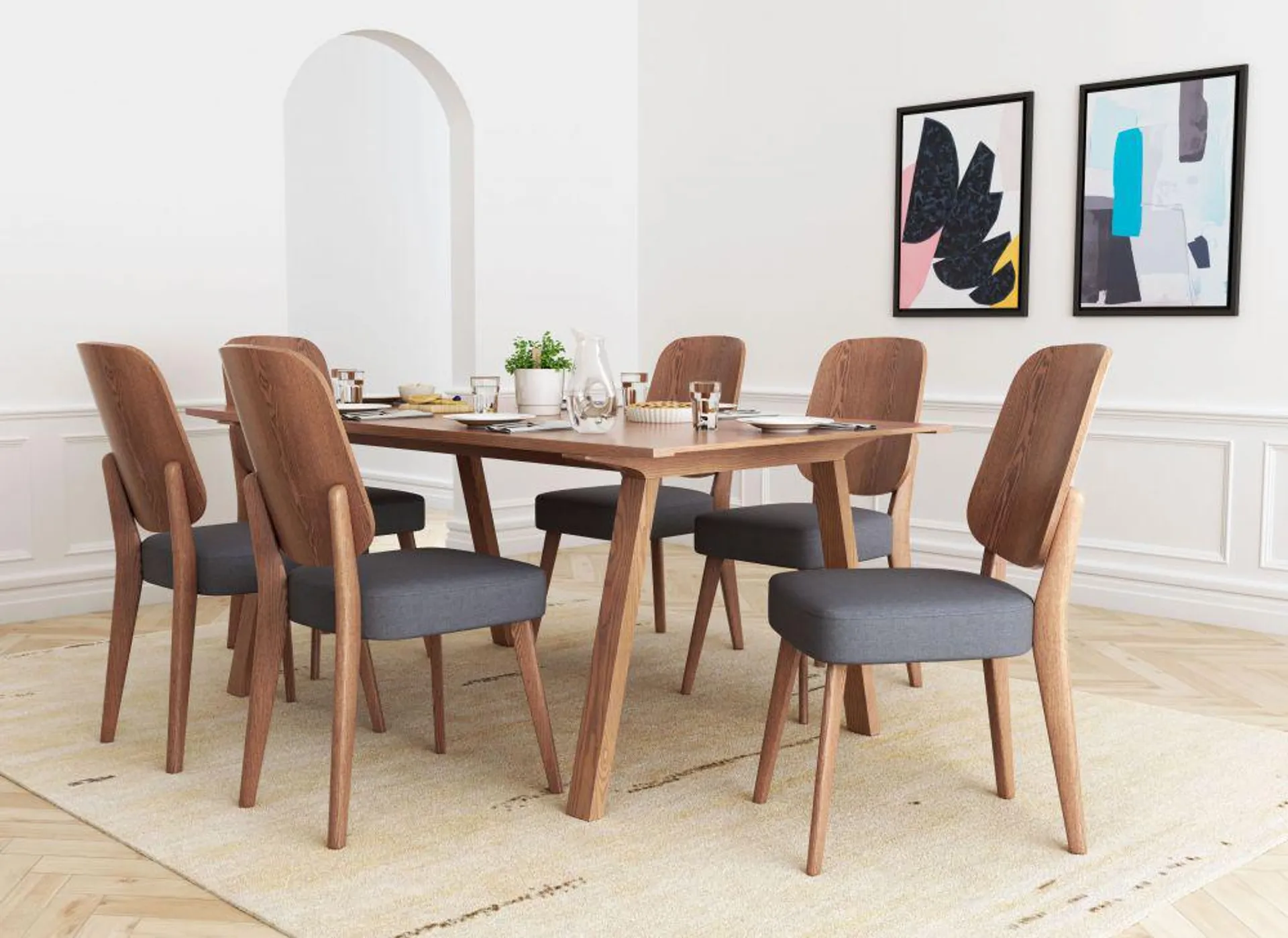 Alberta Dining Chair Walnut & Dark Gray