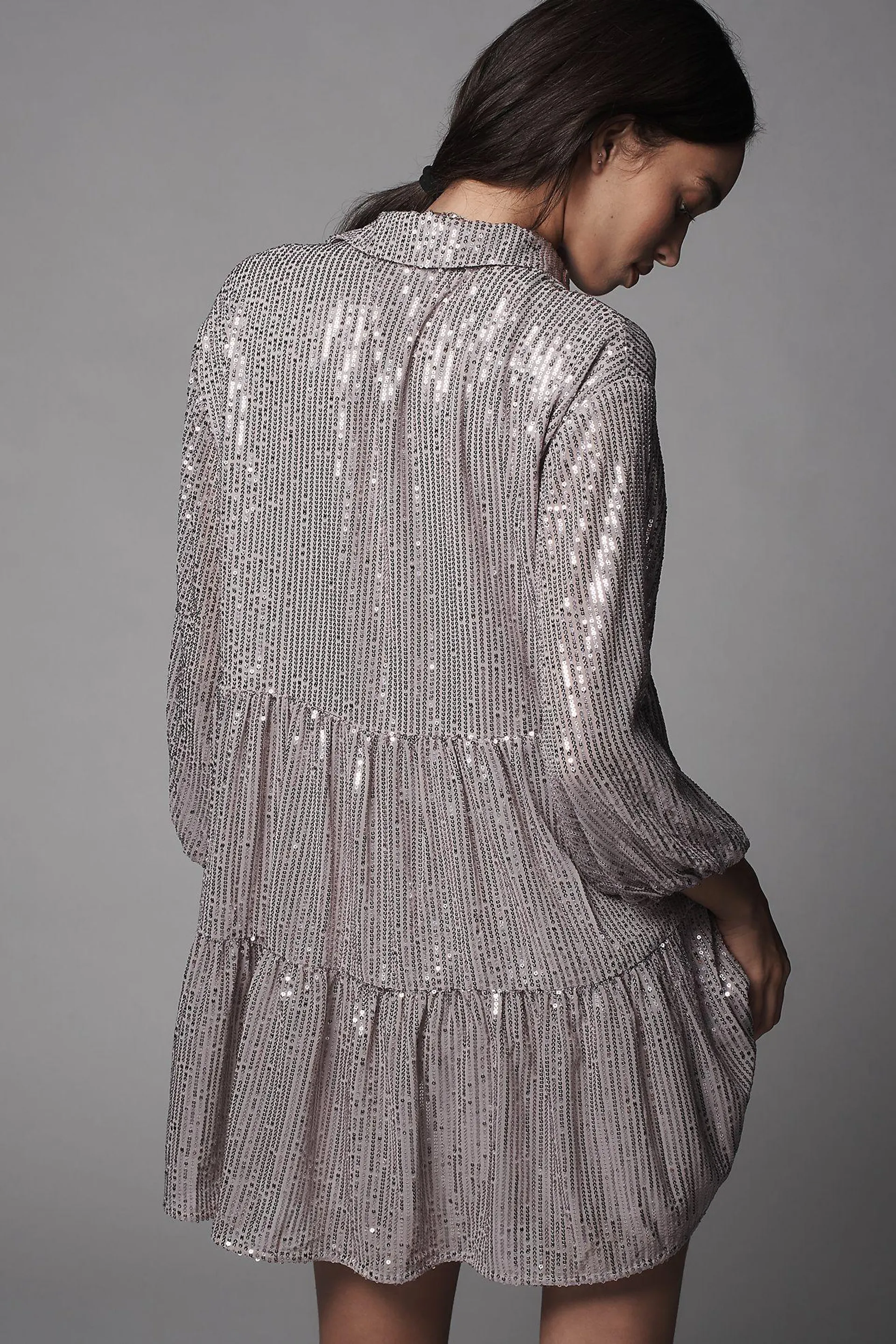 The Bettina Tiered Shirt Dress by Maeve: Mini Sequin Edition