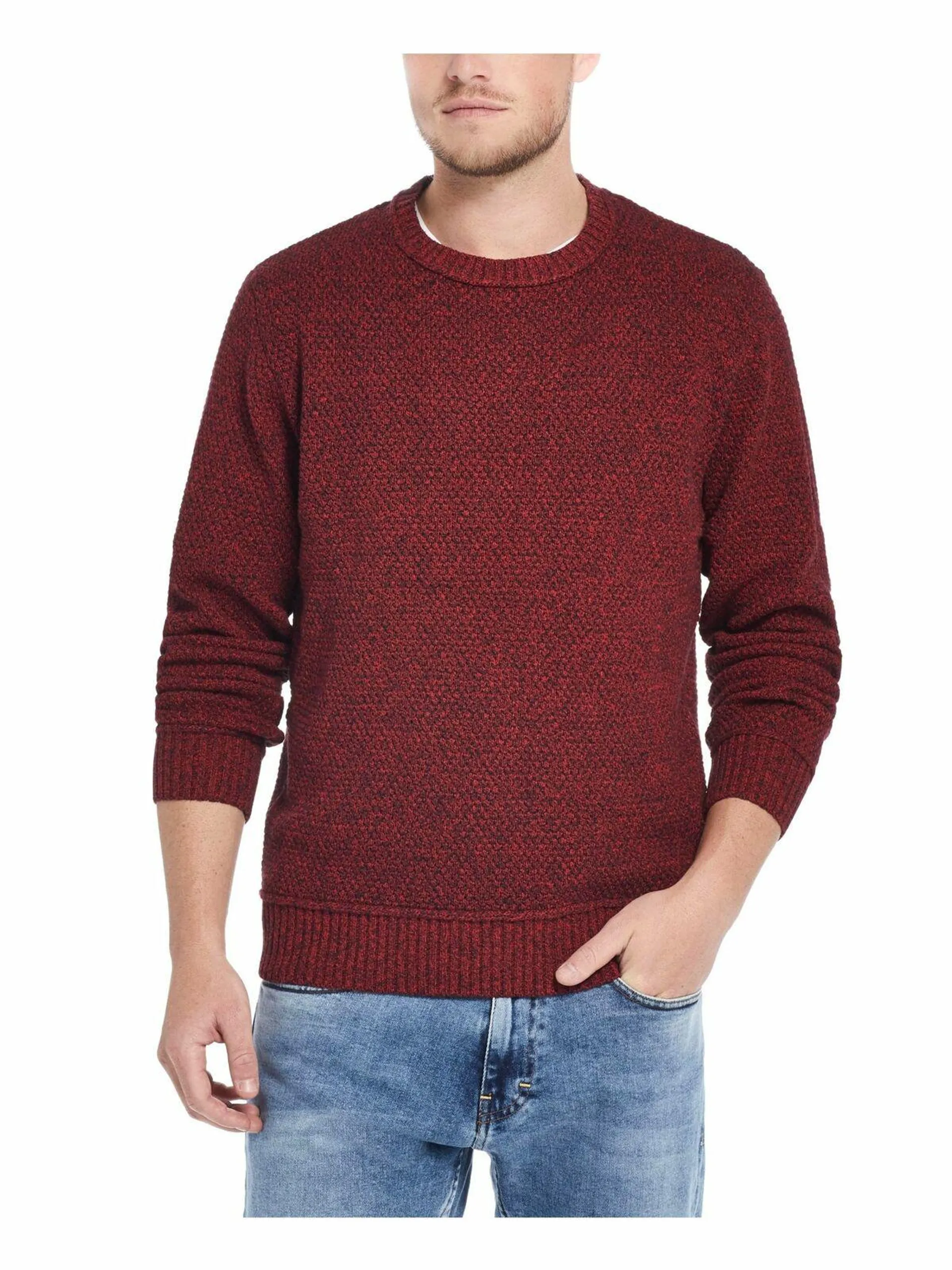 Weatherproof Men's Solid Mesh Stitch Sweater Red Size Extra Large
