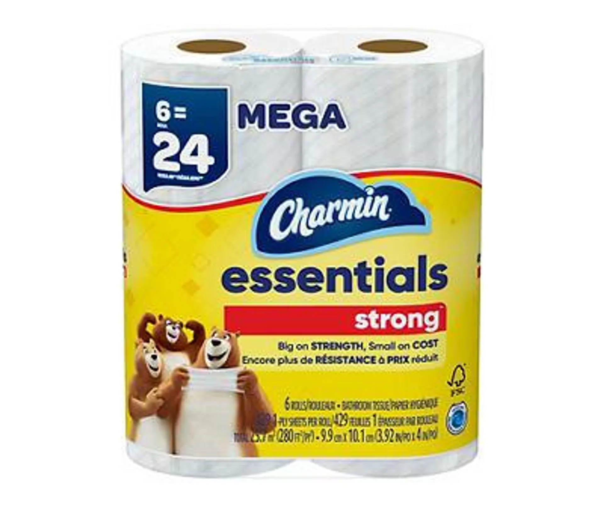 Charmin Essentials Strong Toilet Paper 6 Mega Rolls, 429 Sheets Per Roll