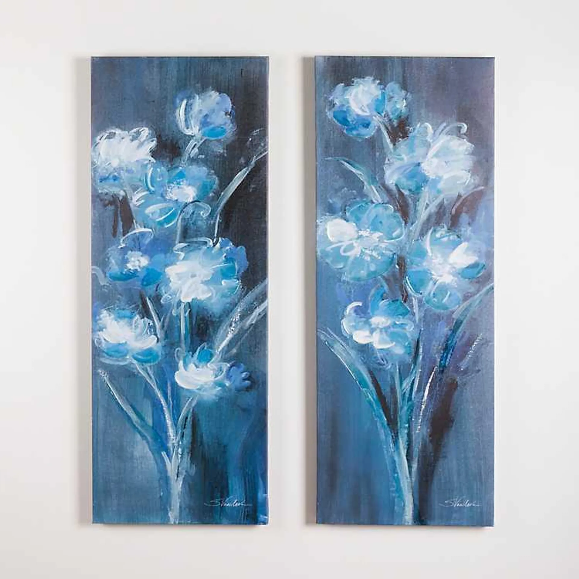 Navy Evening Floral Canvas Art Prints, Set of 2