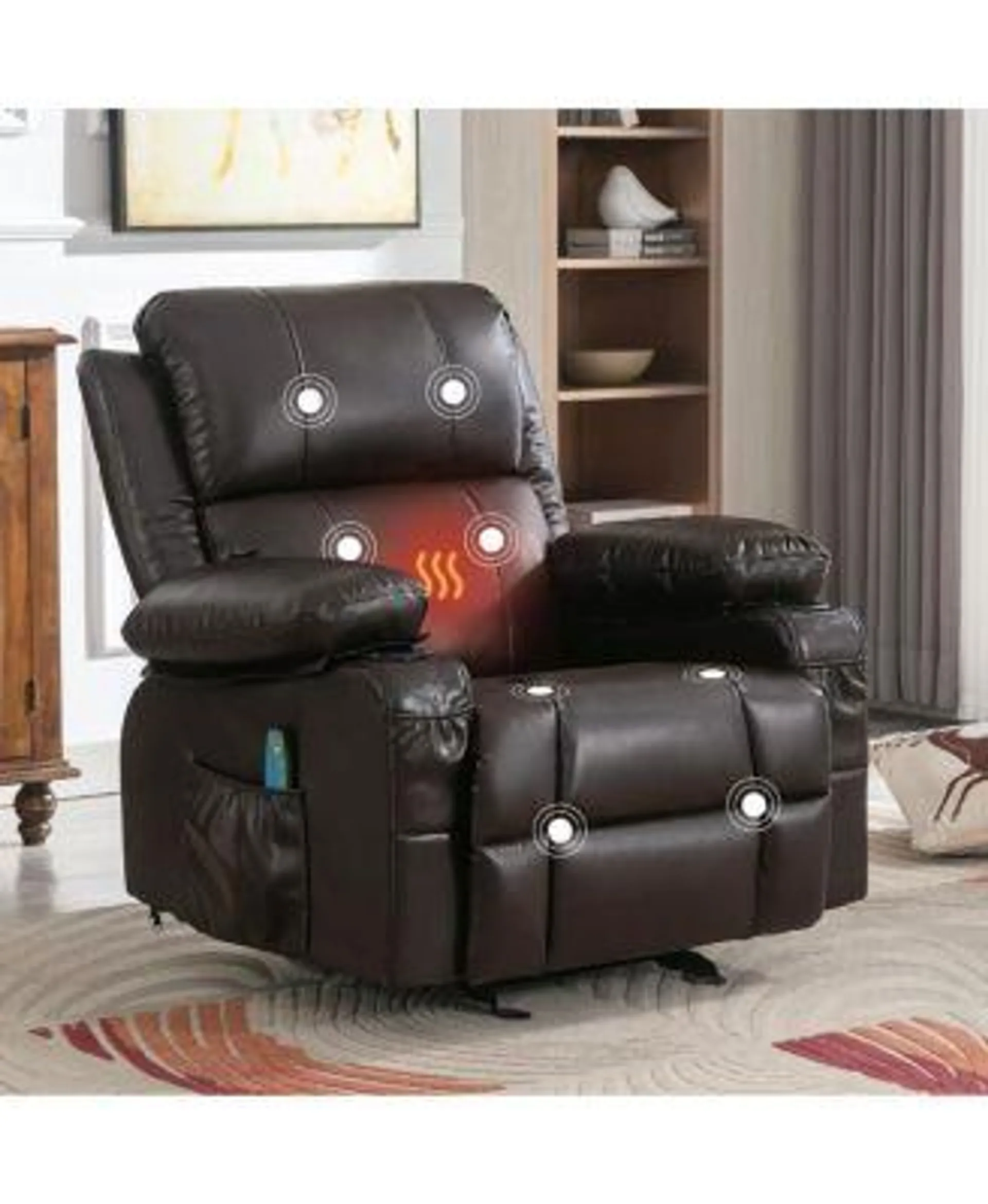 Streamdale Furniture Oversized Recliner Chair with Massage, Heat & USB - BROWN