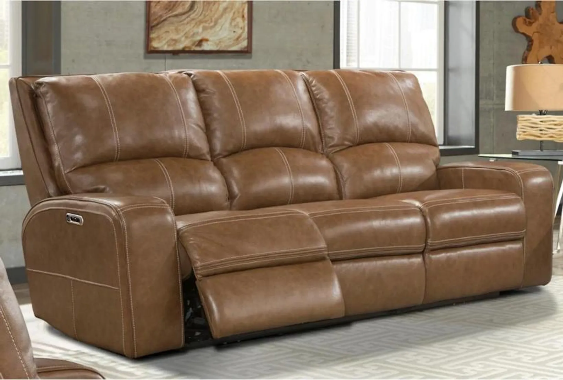 Briggs Bourbon Leather 88" Power Reclining Sofa with Power Headrest & USB