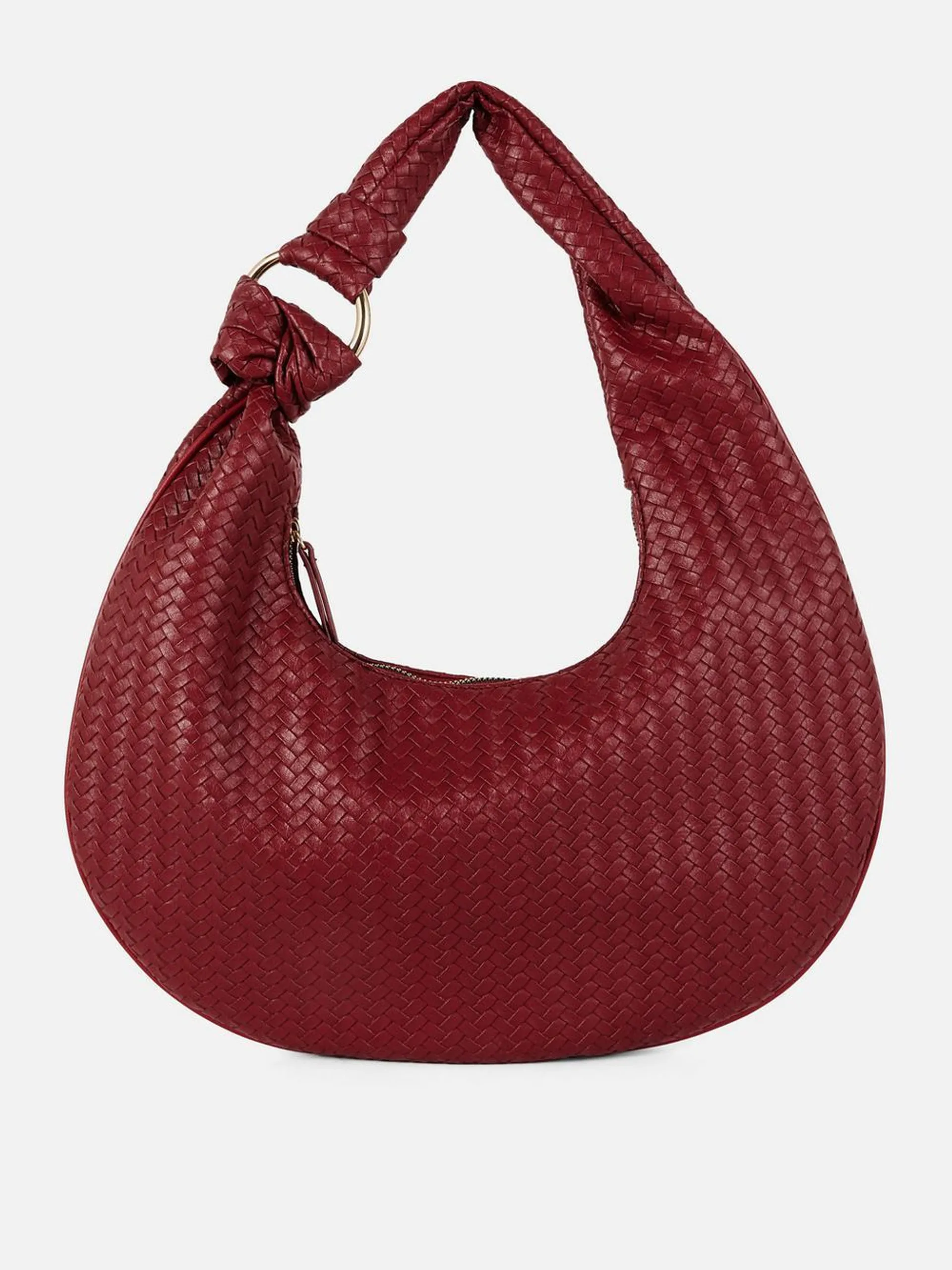 Woven Faux Leather Shoulder Bag